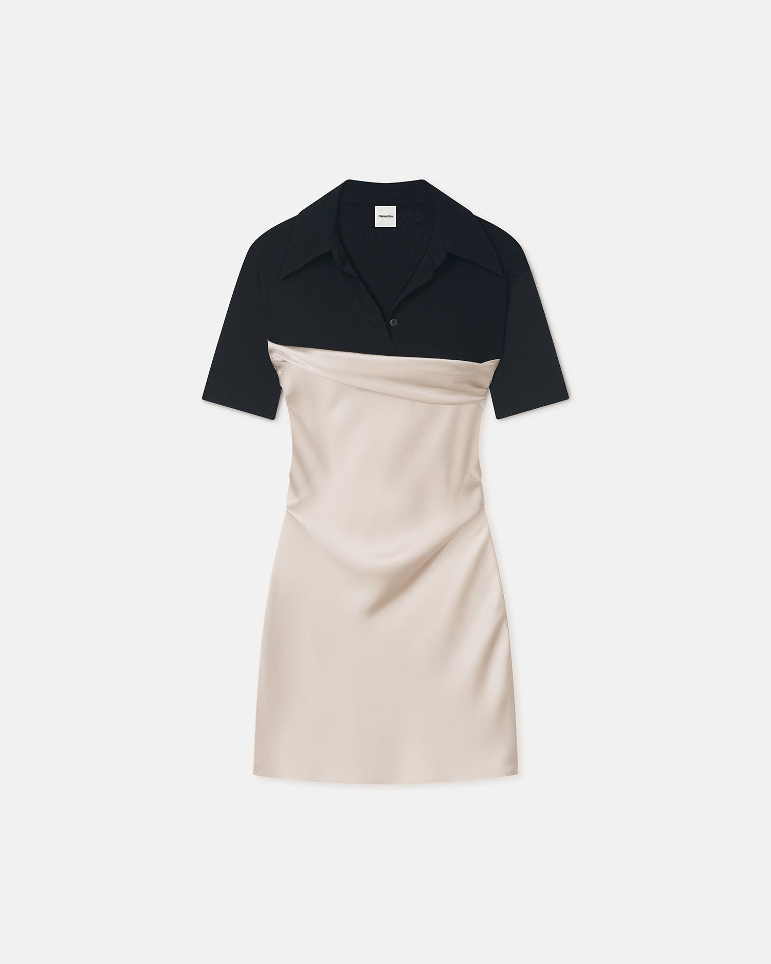 Heceta - Mesh Jersey and Slip Satin Mini Dress - Creme/Black