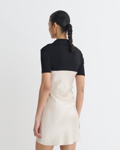 Heceta - Mesh Jersey and Slip Satin Mini Dress - Creme/Black