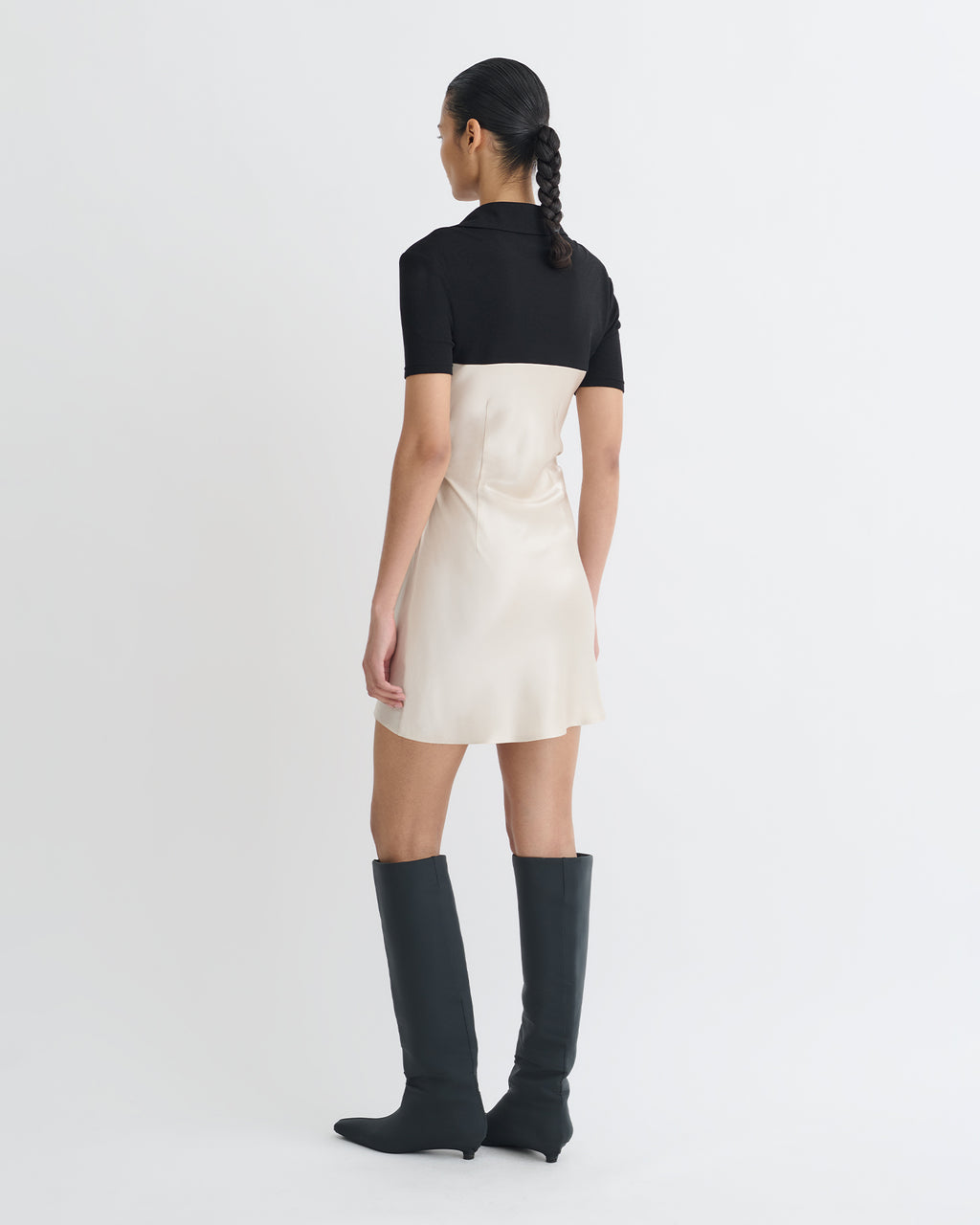 Heceta - Mesh Jersey and Slip Satin Mini Dress - Creme/Black