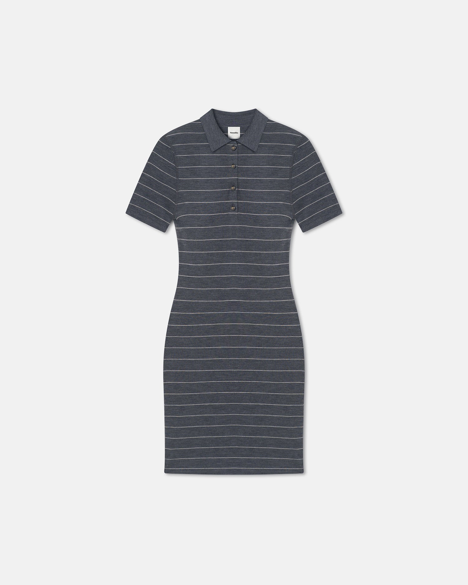 Safiyah - Striped Terry Merino Mini Dress - Grey Stripe