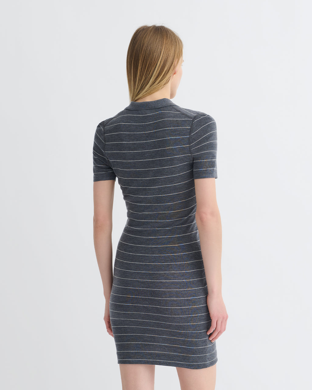 Safiyah - Striped Terry Merino Mini Dress - Grey Stripe