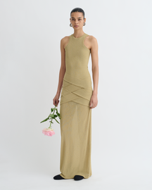 Arisa - Draped Mesh Jersey Maxi Dress - Sand