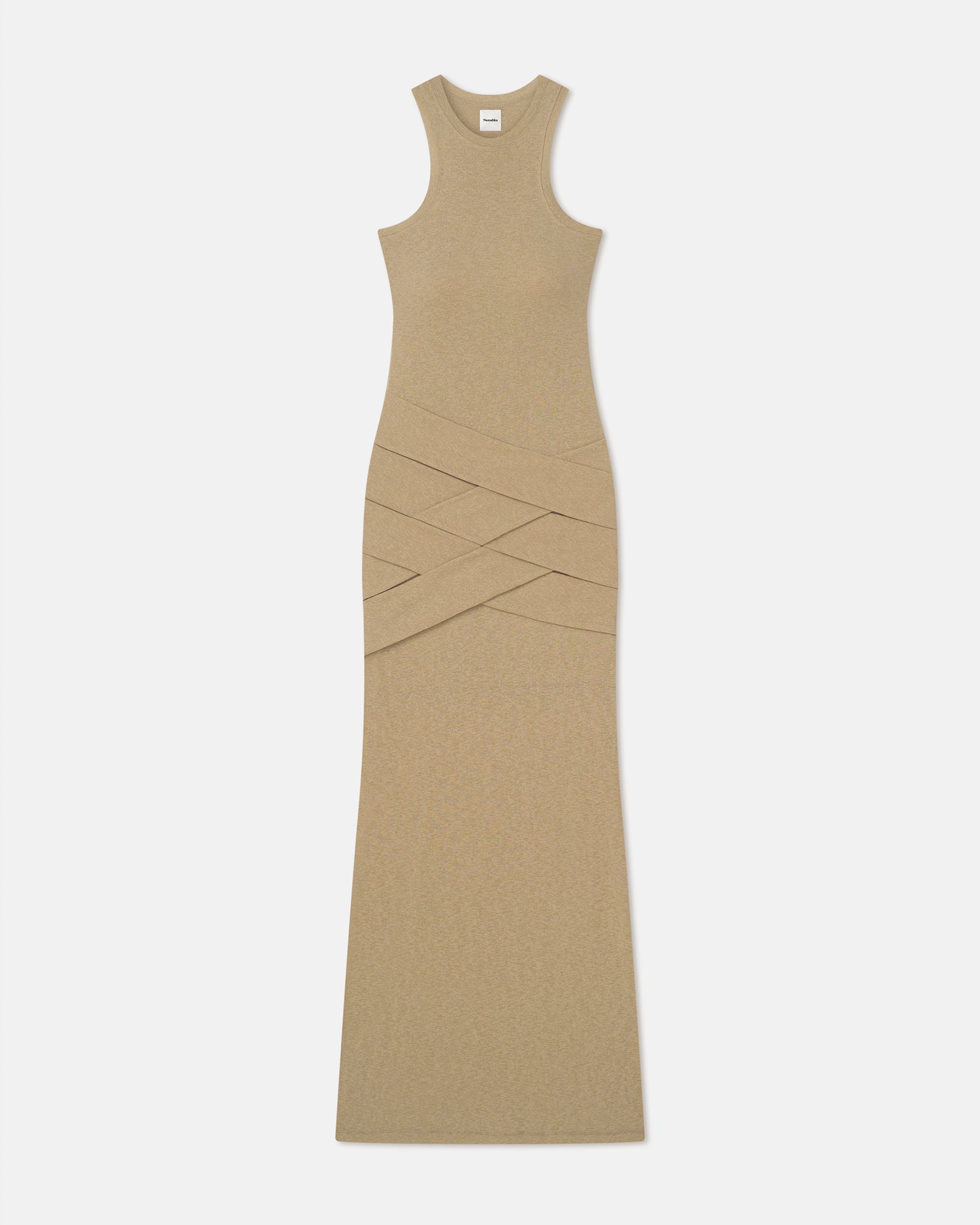 Arisa - Draped Mesh Jersey Maxi Dress - Sand