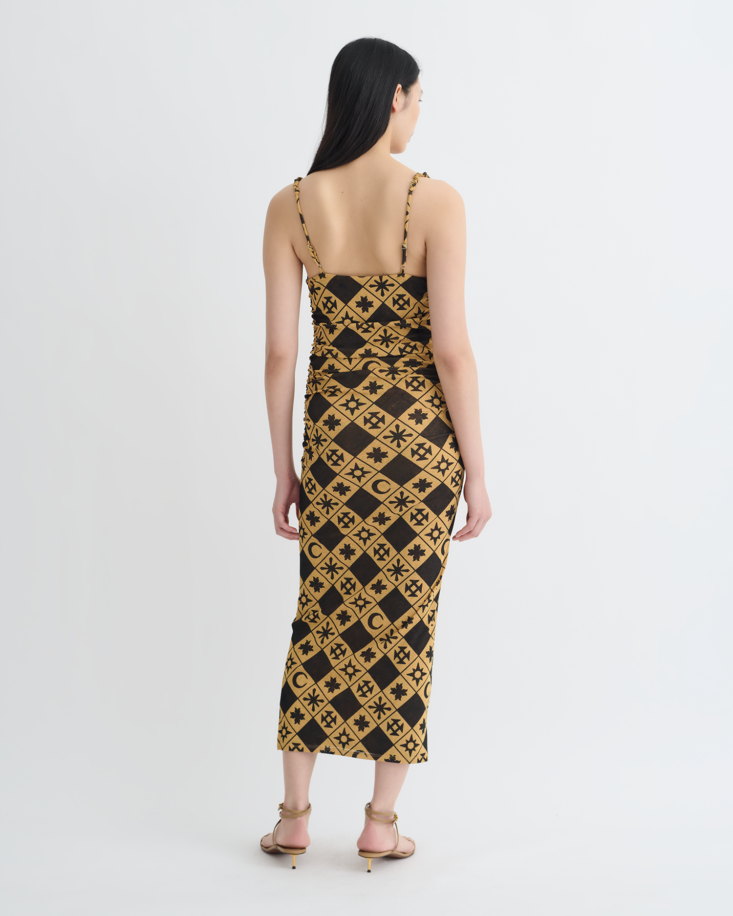 Alexa - Printed Mesh Jersey Midi Dress - Symbol Tile Oak - NANUSHKA