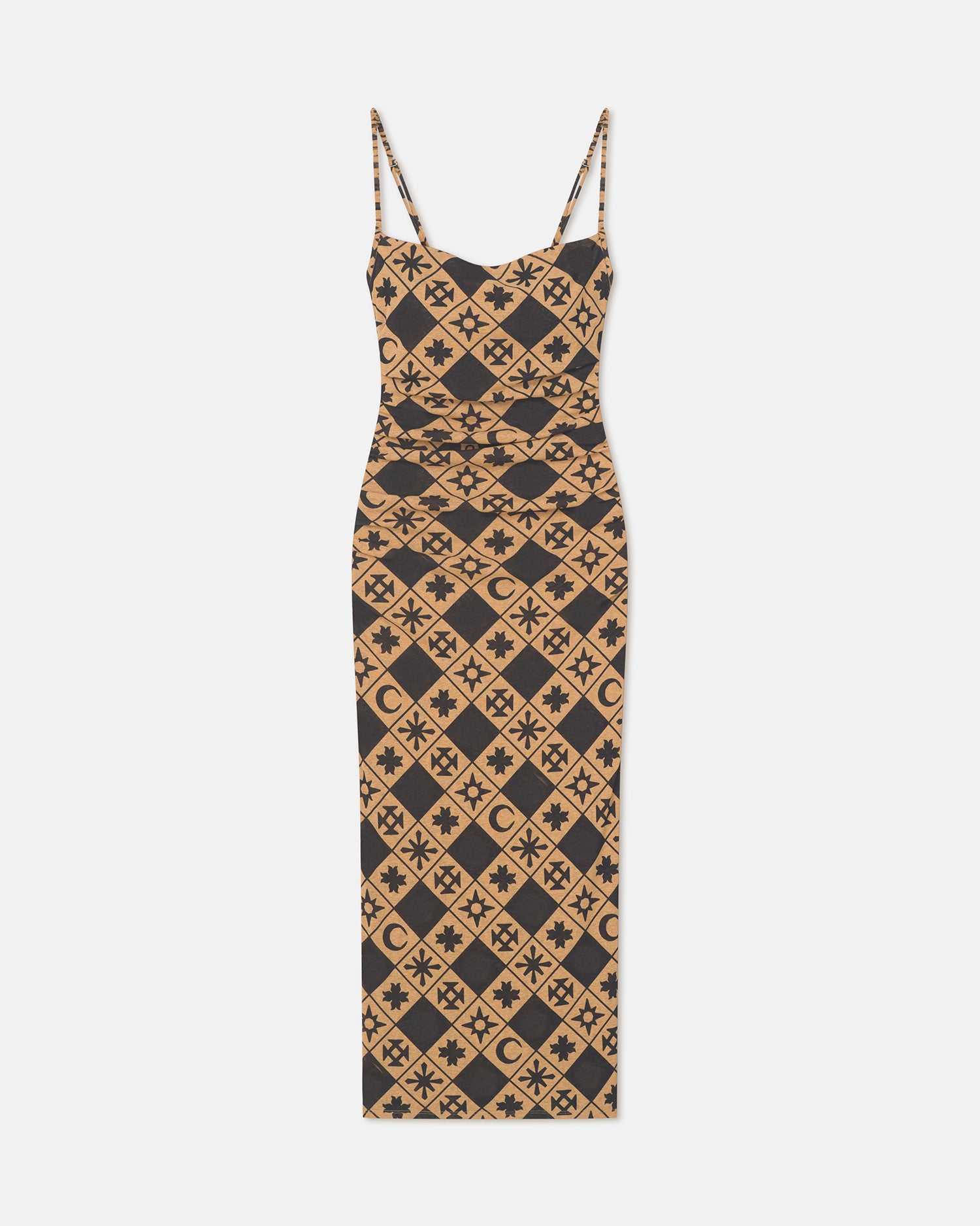 Alexa - Printed Mesh Jersey Midi Dress - Symbol Tile Oak - NANUSHKA Alexa - Printed Mesh Jersey Midi Dress - Symbol Tile Oak - NANUSHKA
