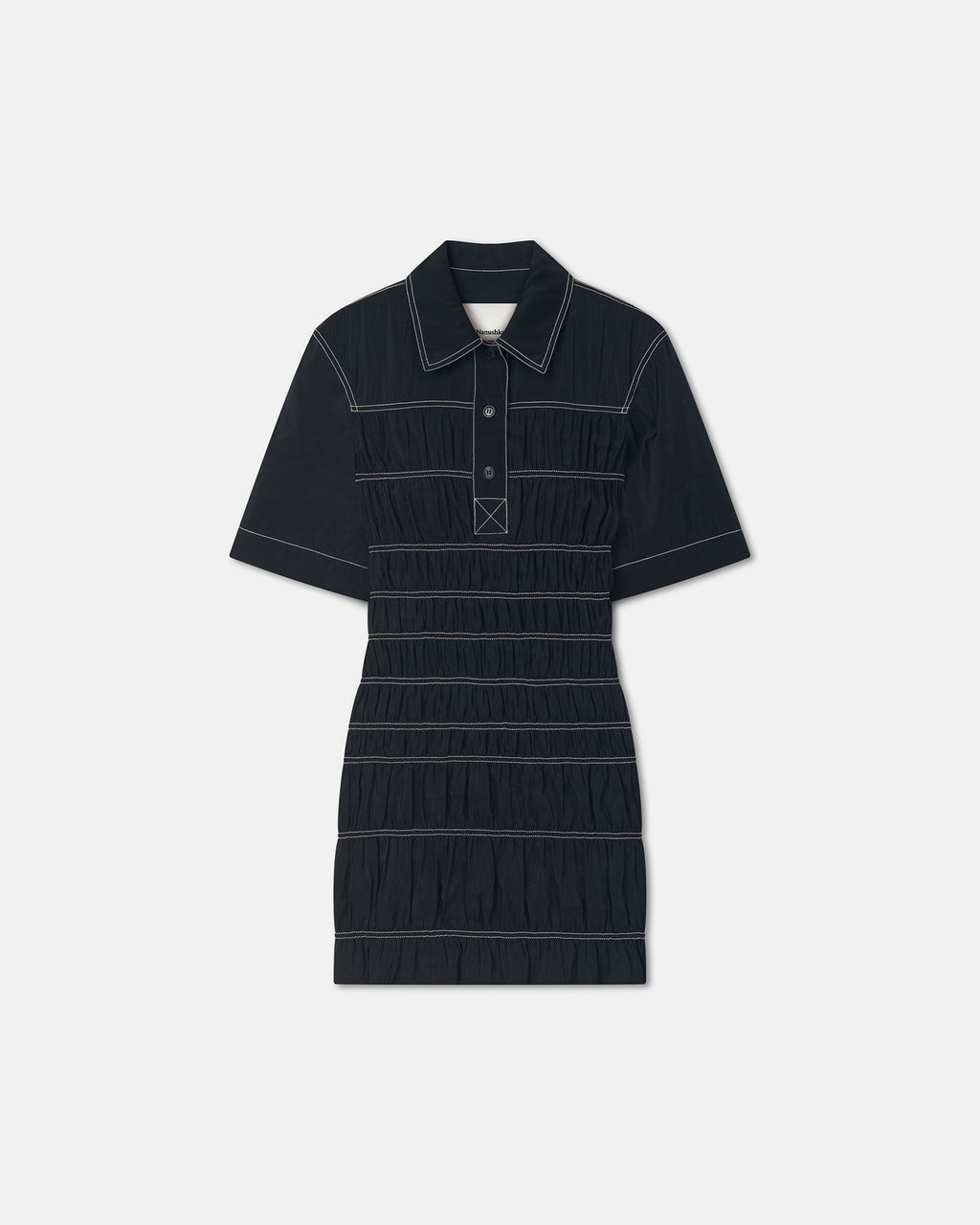 Nomia - Smocked Glass Poplin Mini Dress - Black