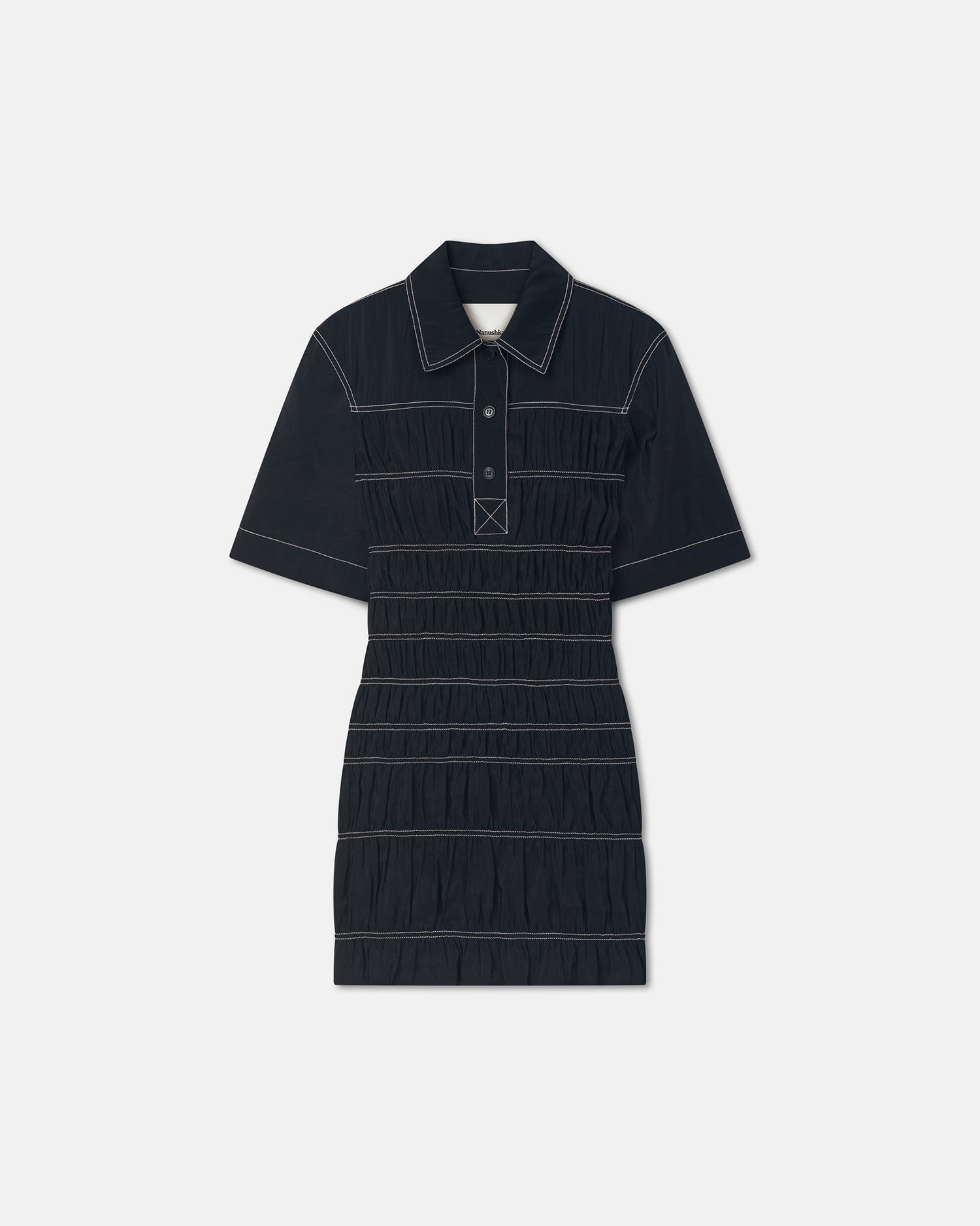 Nomia - Smocked Glass Poplin Mini Dress - Black
