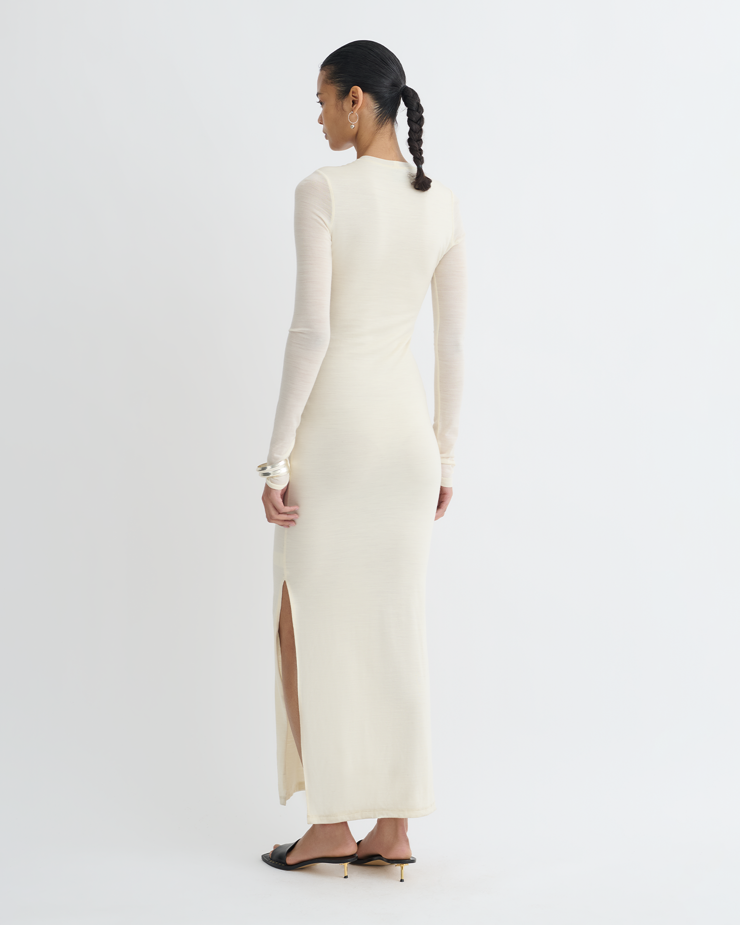 Linora - Draped Wool Jersey Midi Dress - Creme