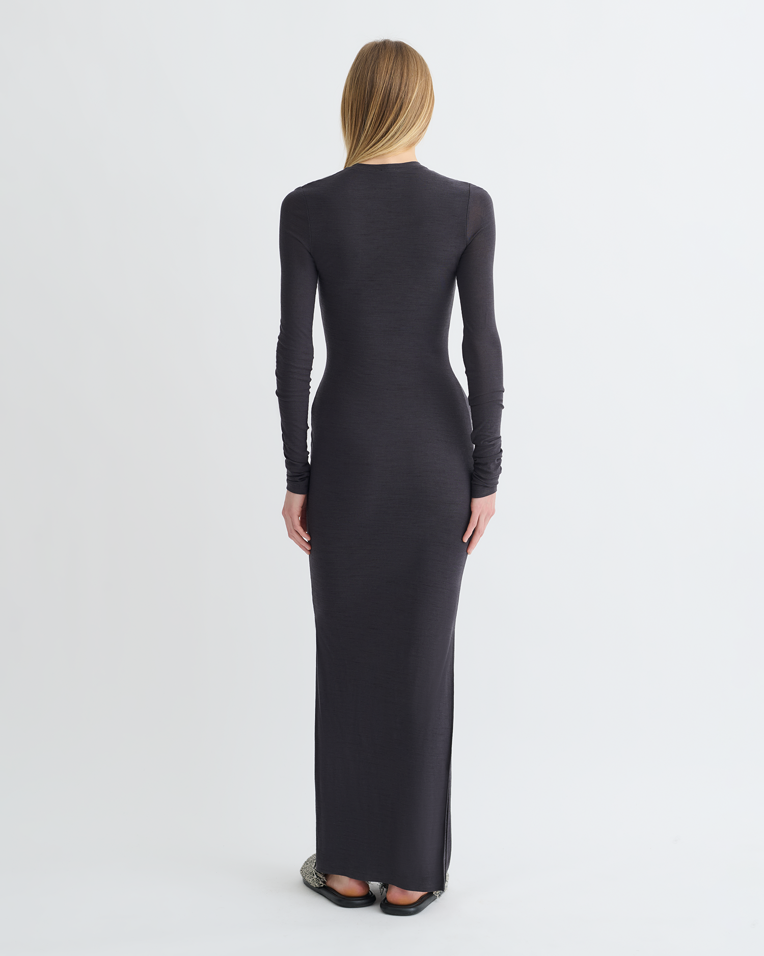 grey jersey midi dress Linora - Draped Wool Jersey Midi Dress