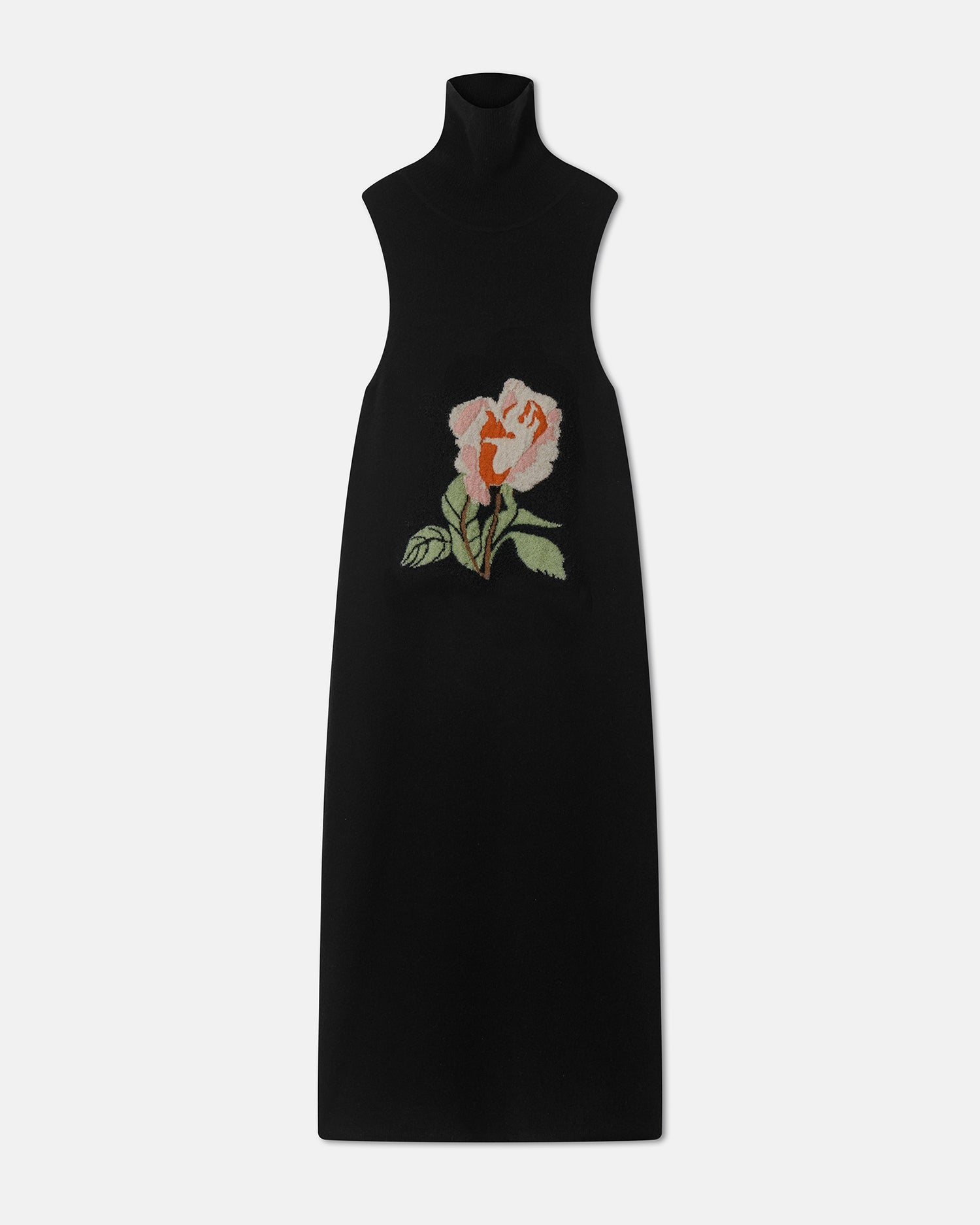 Jessam - Merino Wool Turtleneck Dress - Black/Roses
