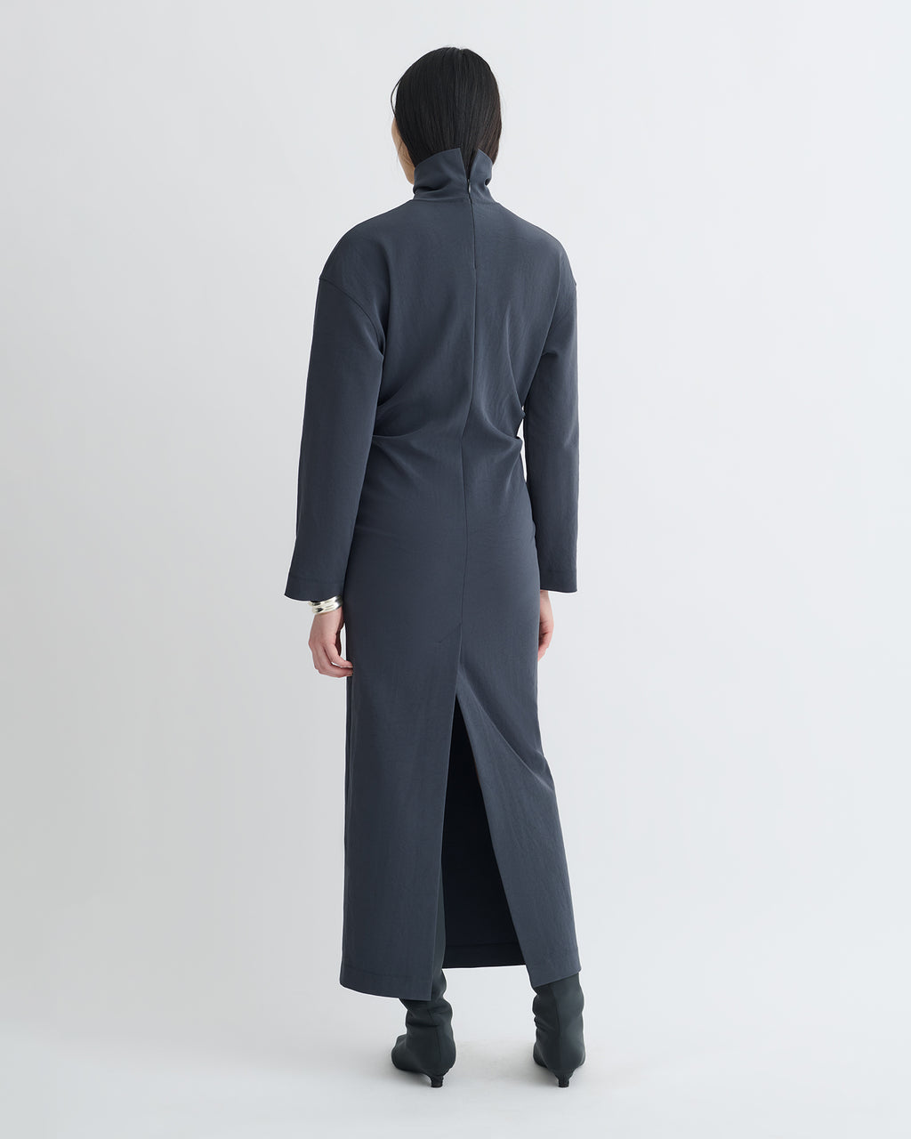 Jasmon - Draped Paper Jersey Turtleneck Dress - Dusty Blue