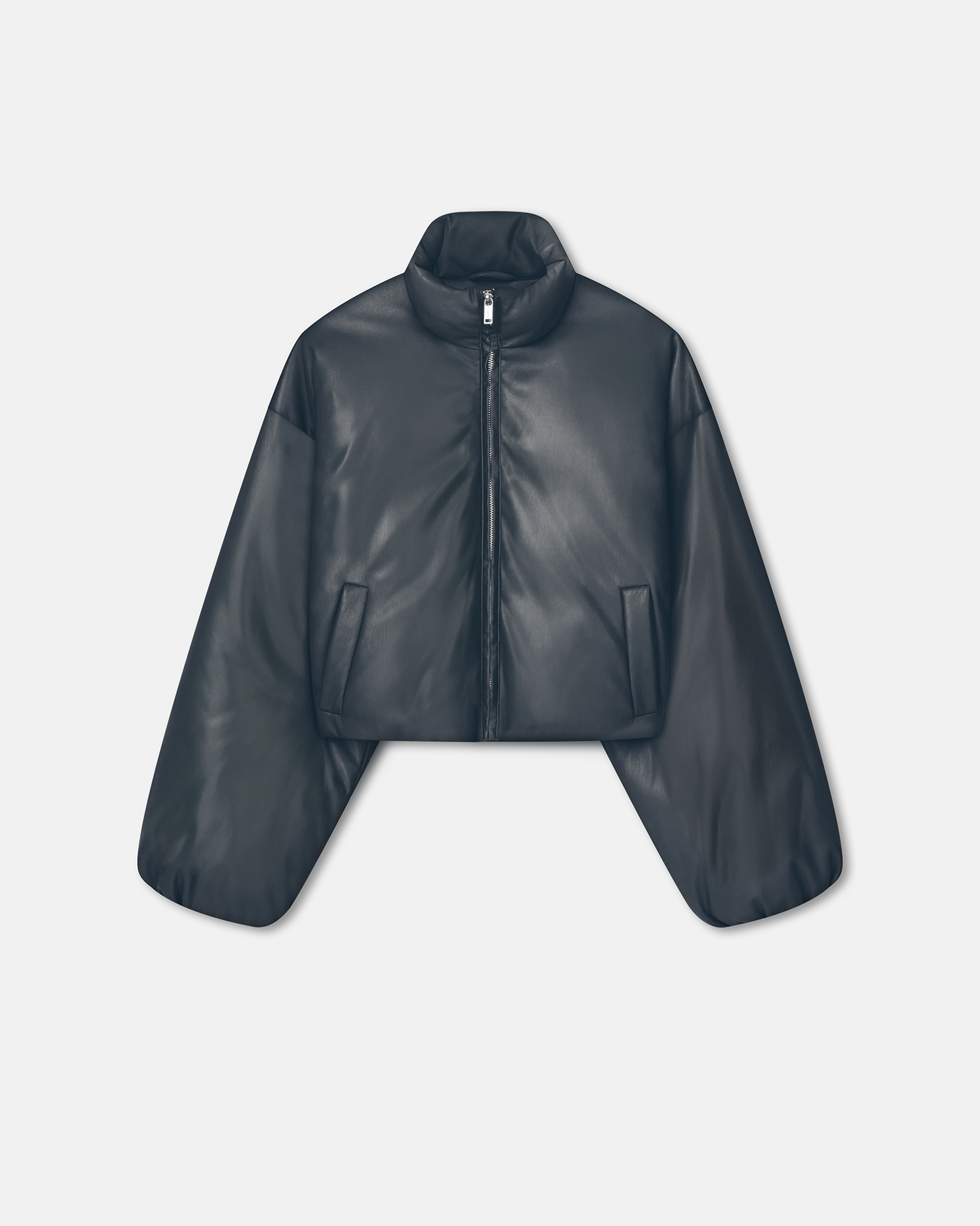 Lilima - Cropped Okobor™ Alt-Leather Puffer Jacket - Steel Blue