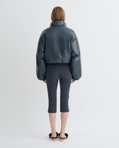 Lilima - Cropped Okobor™ Alt-Leather Puffer Jacket - Steel Blue