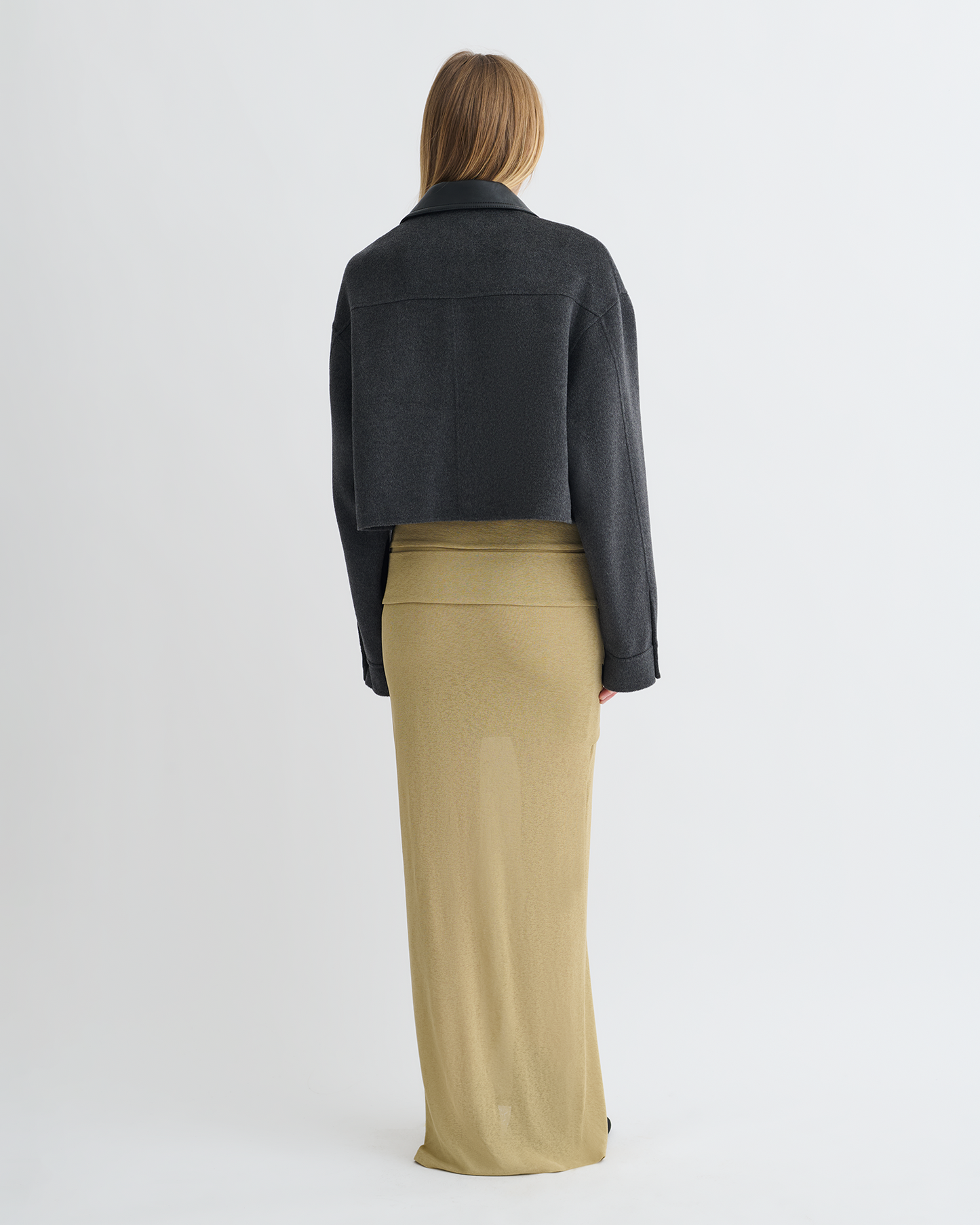 Phebe - Cropped Double Wool Jacket - Grey Melange/Black