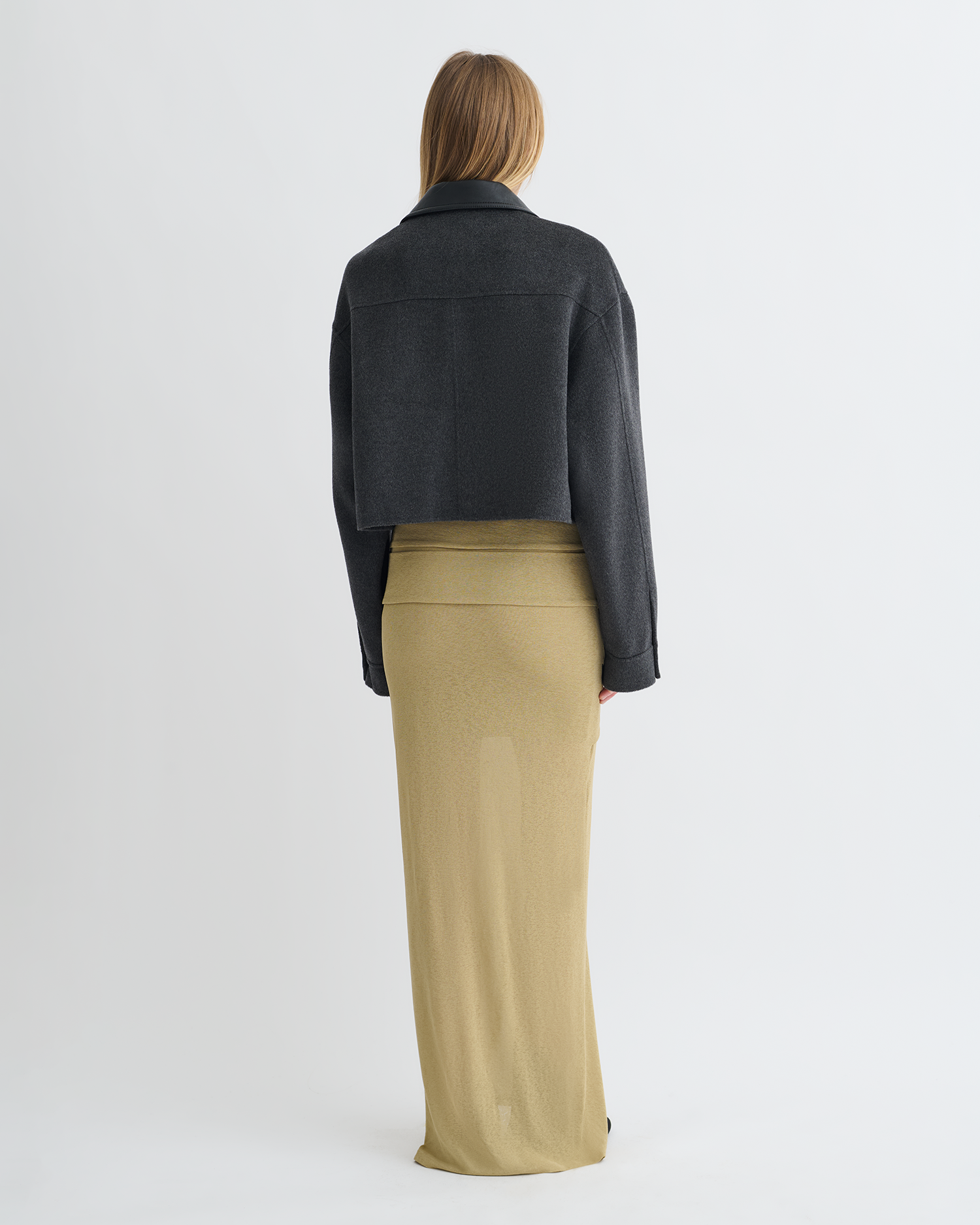 Phebe - Cropped Double Wool Jacket - Grey Melange/Black