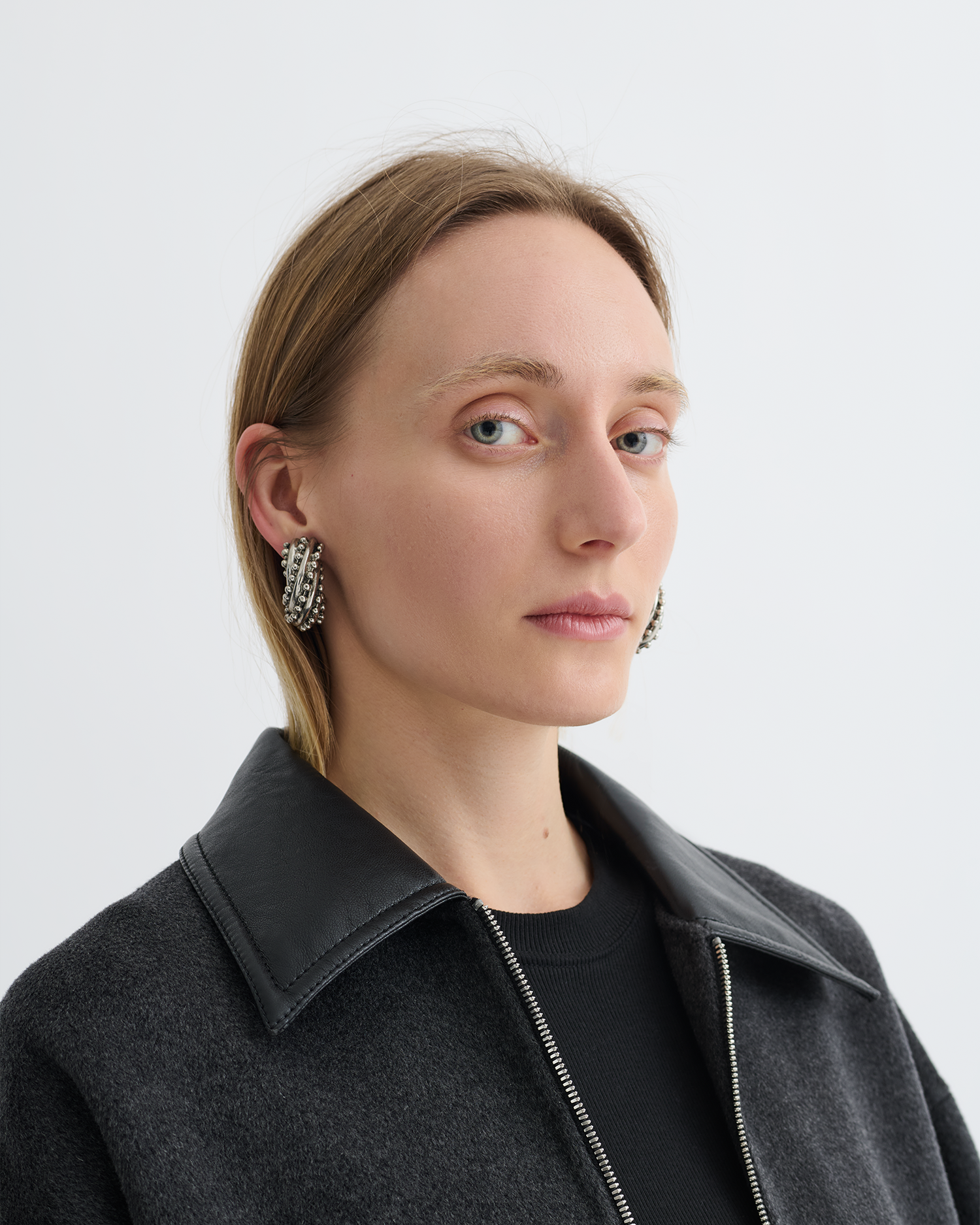 Phebe - Cropped Double Wool Jacket - Grey Melange/Black