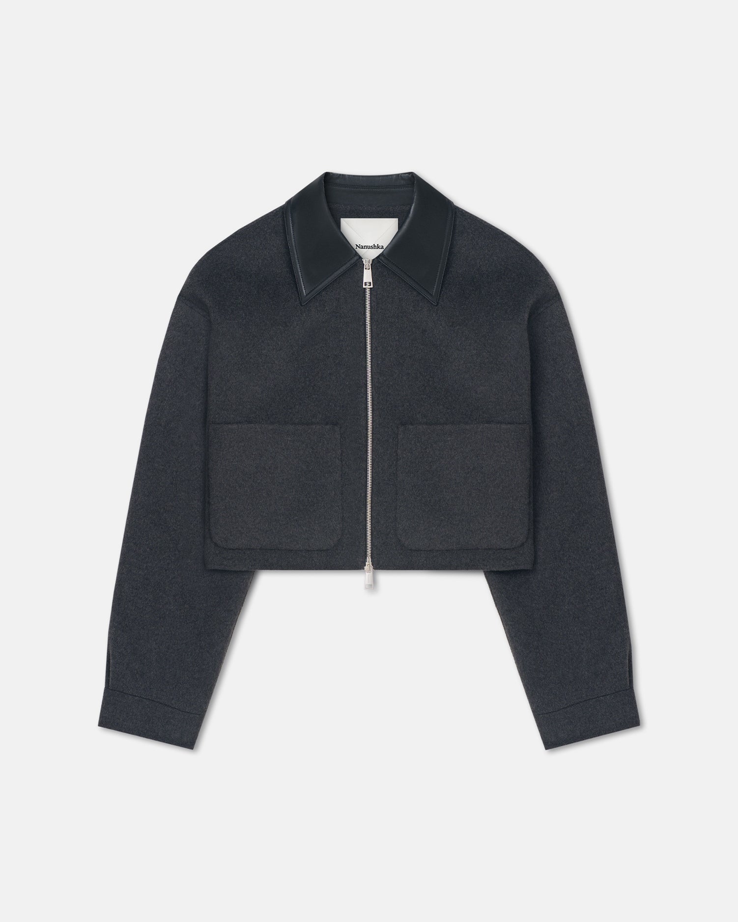 Phebe - Cropped Double Wool Jacket - Grey Melange/Black