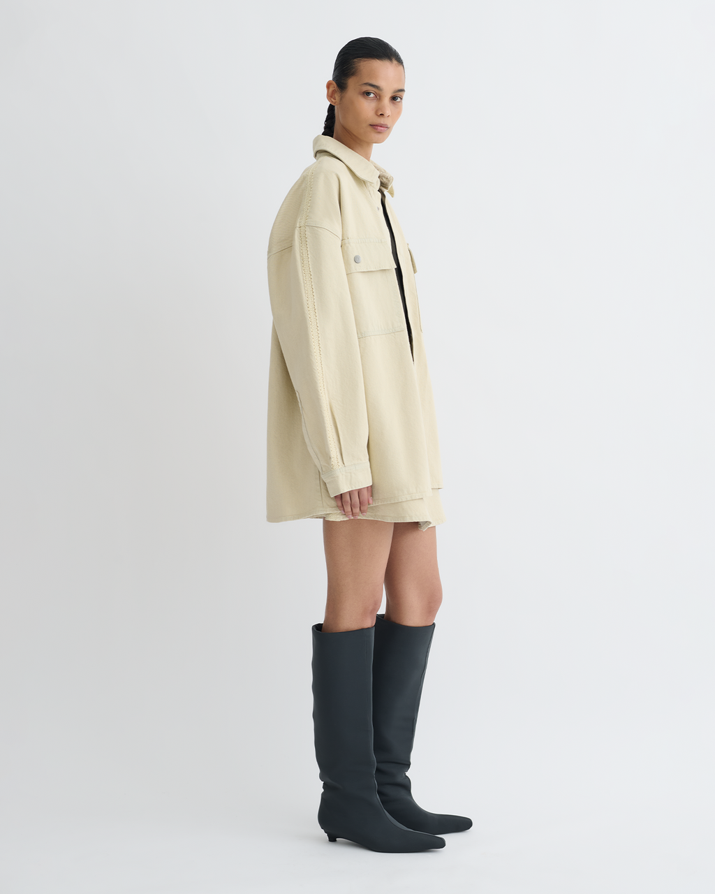 Mariann - Oversized denim shirt - Beige