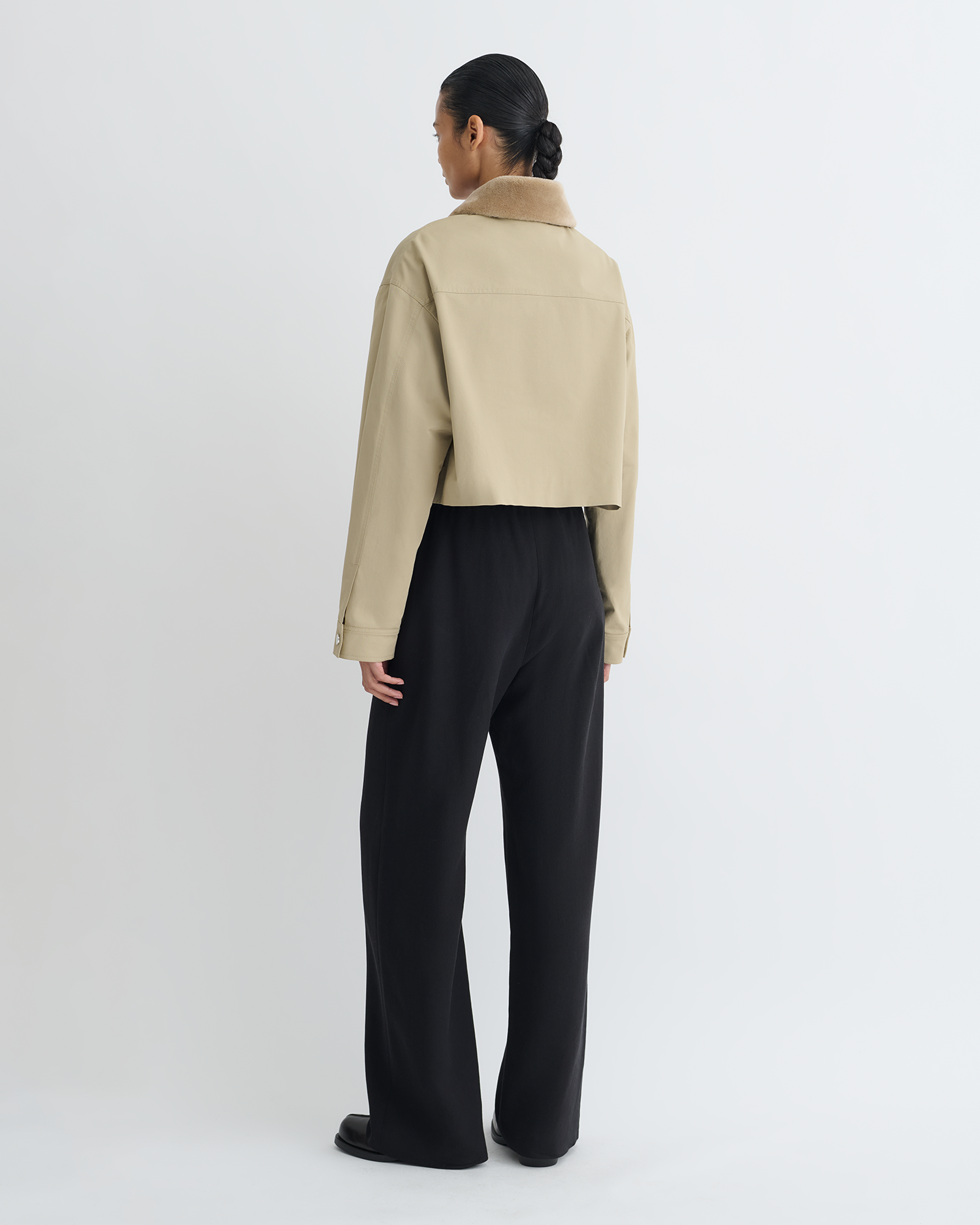 Phebe - Cropped Tech Twill and Faux Fur Jacket - Pebble/Beige