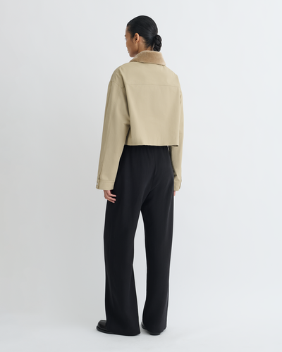 Phebe - Cropped Tech Twill and Faux Fur Jacket - Pebble/Beige