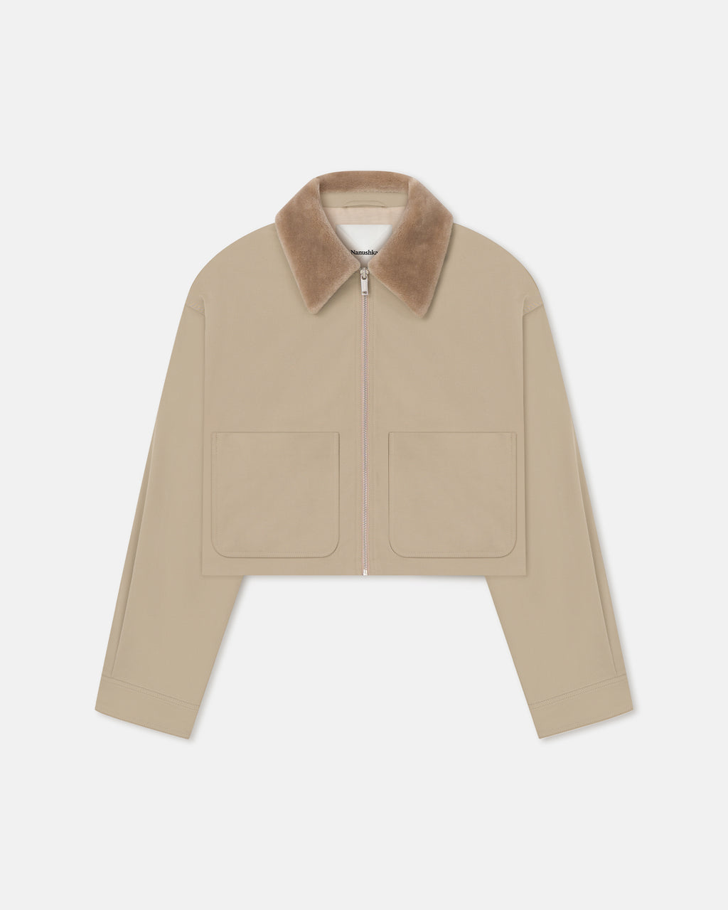 Phebe - Cropped Tech Twill and Faux Fur Jacket - Pebble/Beige