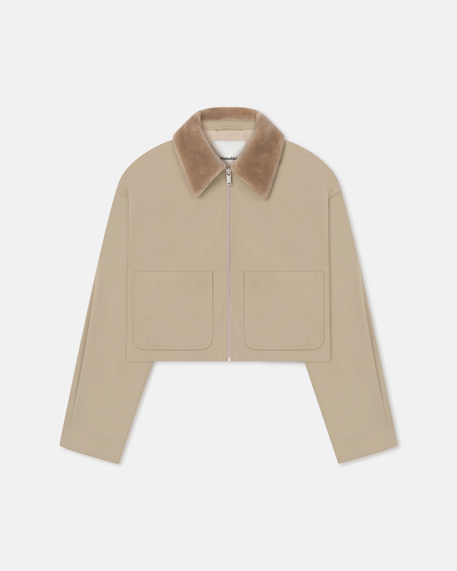 Phebe - Cropped Tech Twill and Faux Fur Jacket - Pebble/Beige