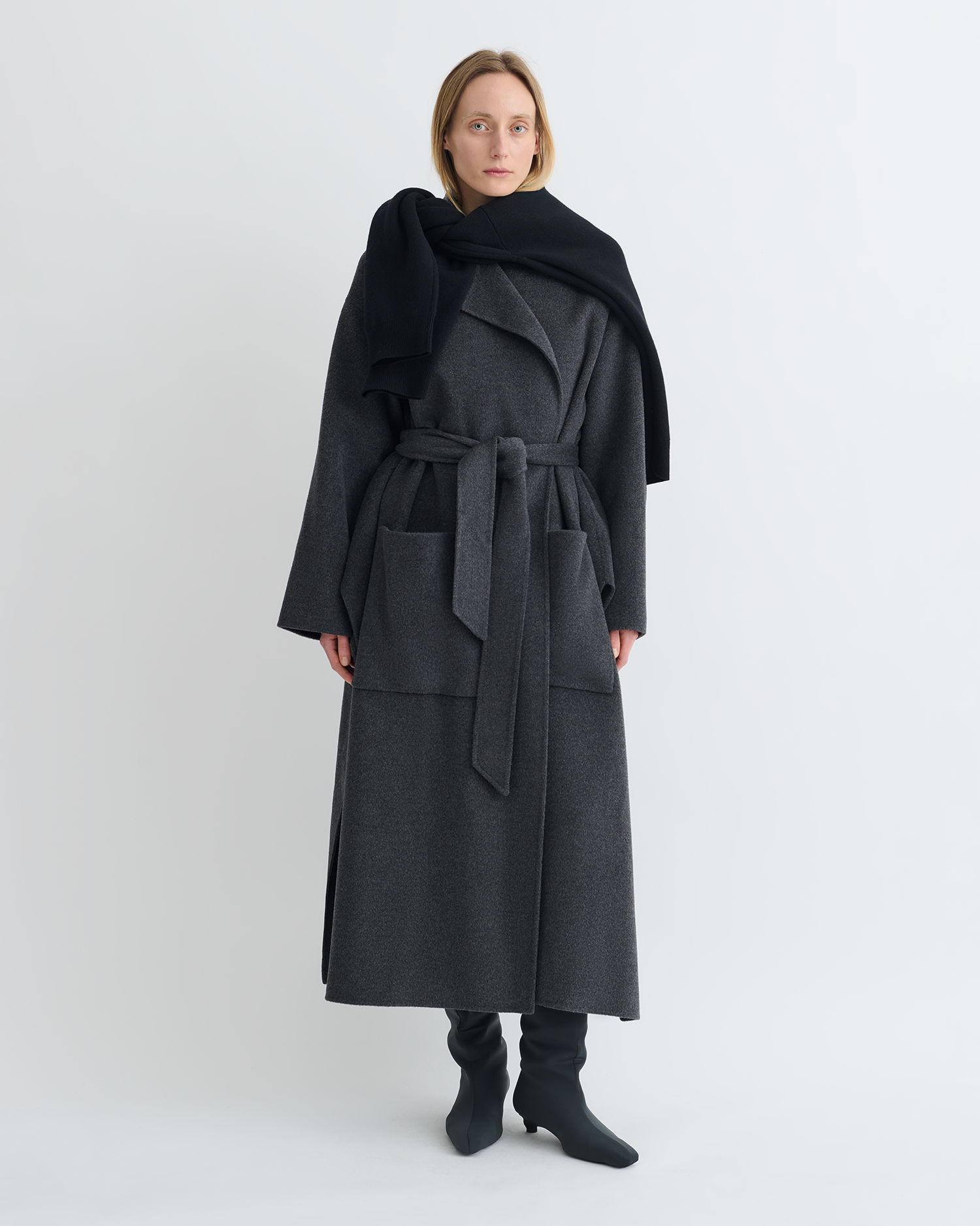 Salima - Double Wool Robe Coat - Grey Melange – Nanushka