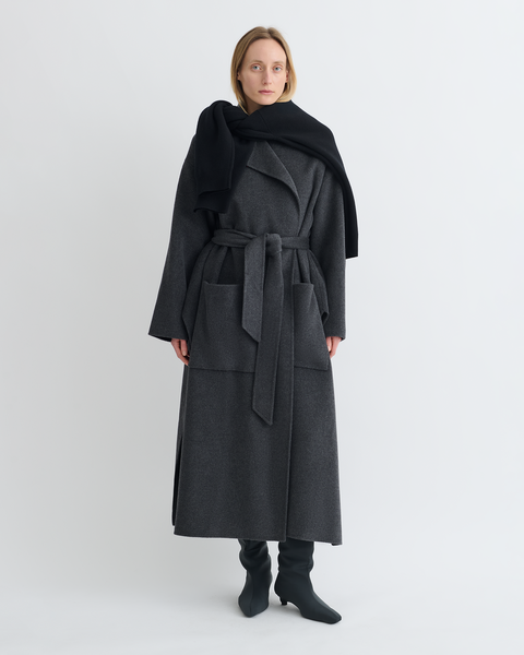 Salima - Double Wool Robe Coat - Grey Melange – Nanushka
