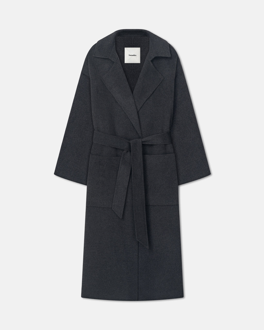 Salima - Double Wool Robe Coat - Grey Melange