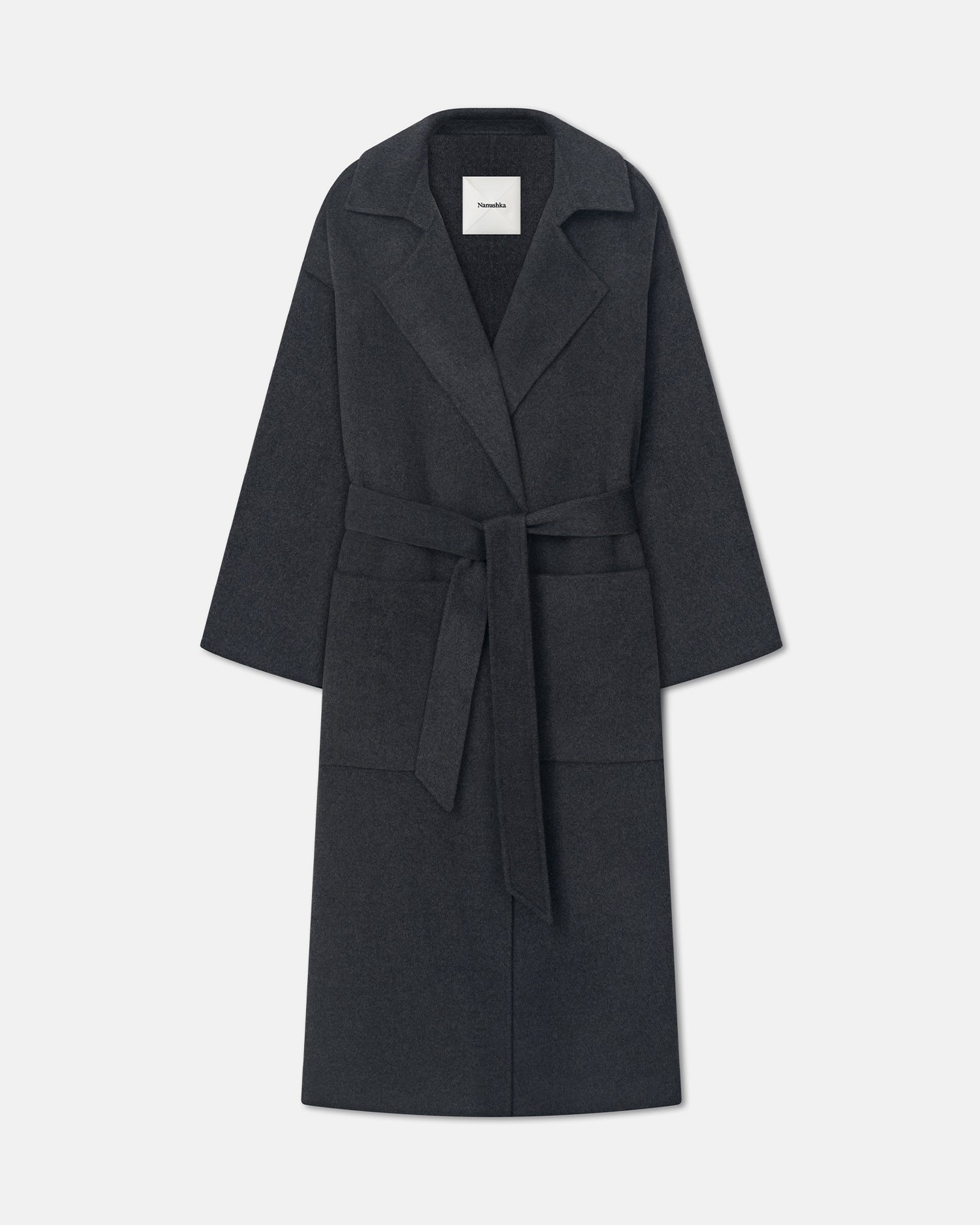 Salima - Double Wool Robe Coat - Grey Melange