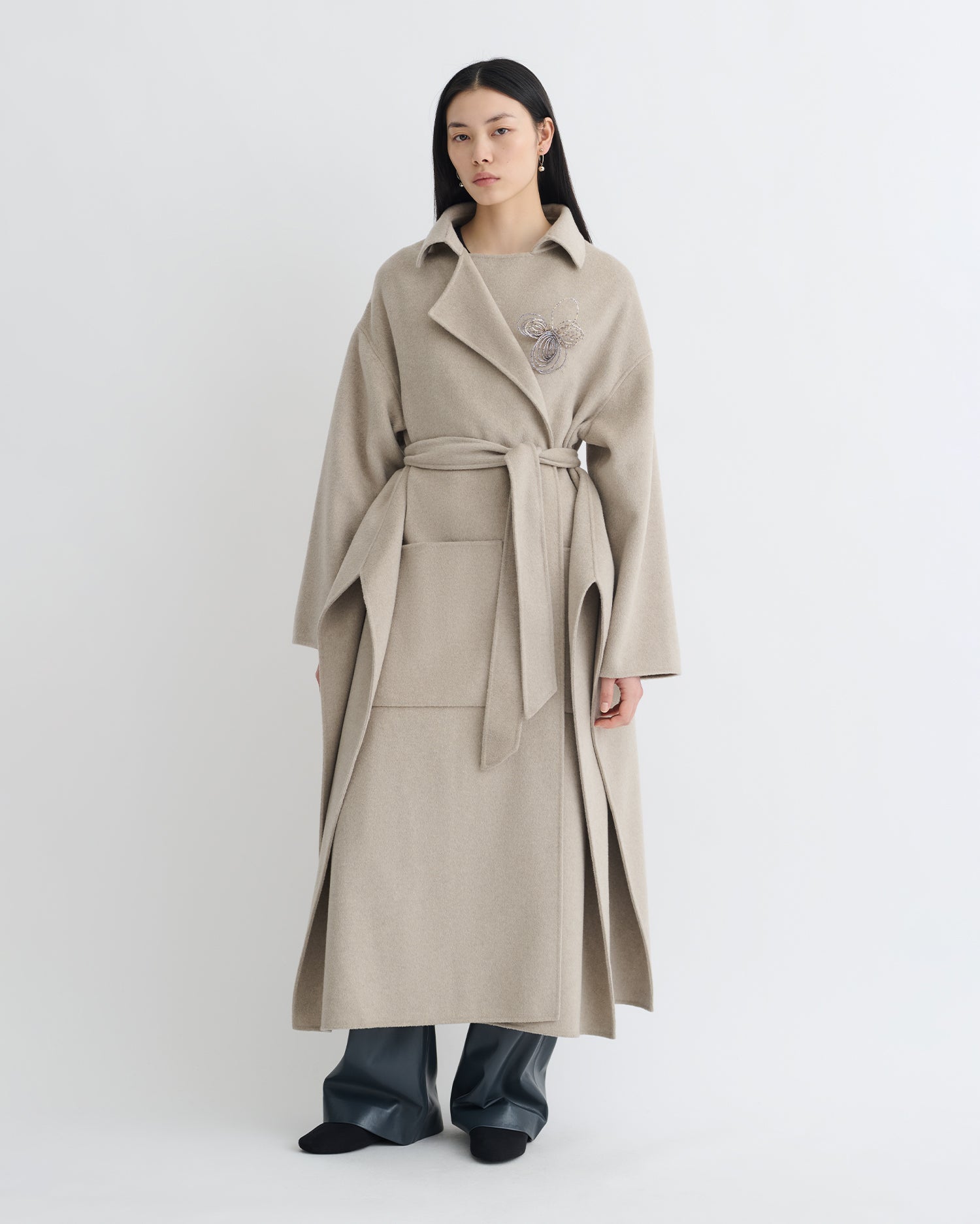 Sable Wool Robe Salima - Double Wool Robe Coat - Stone – Nanushka