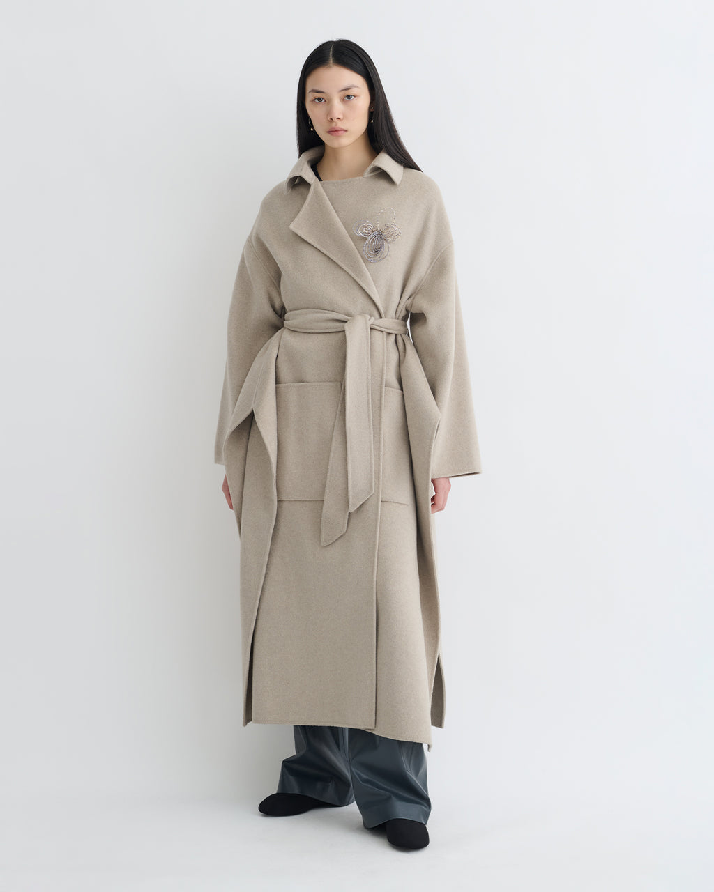 Salima - Double Wool Robe Coat - Stone