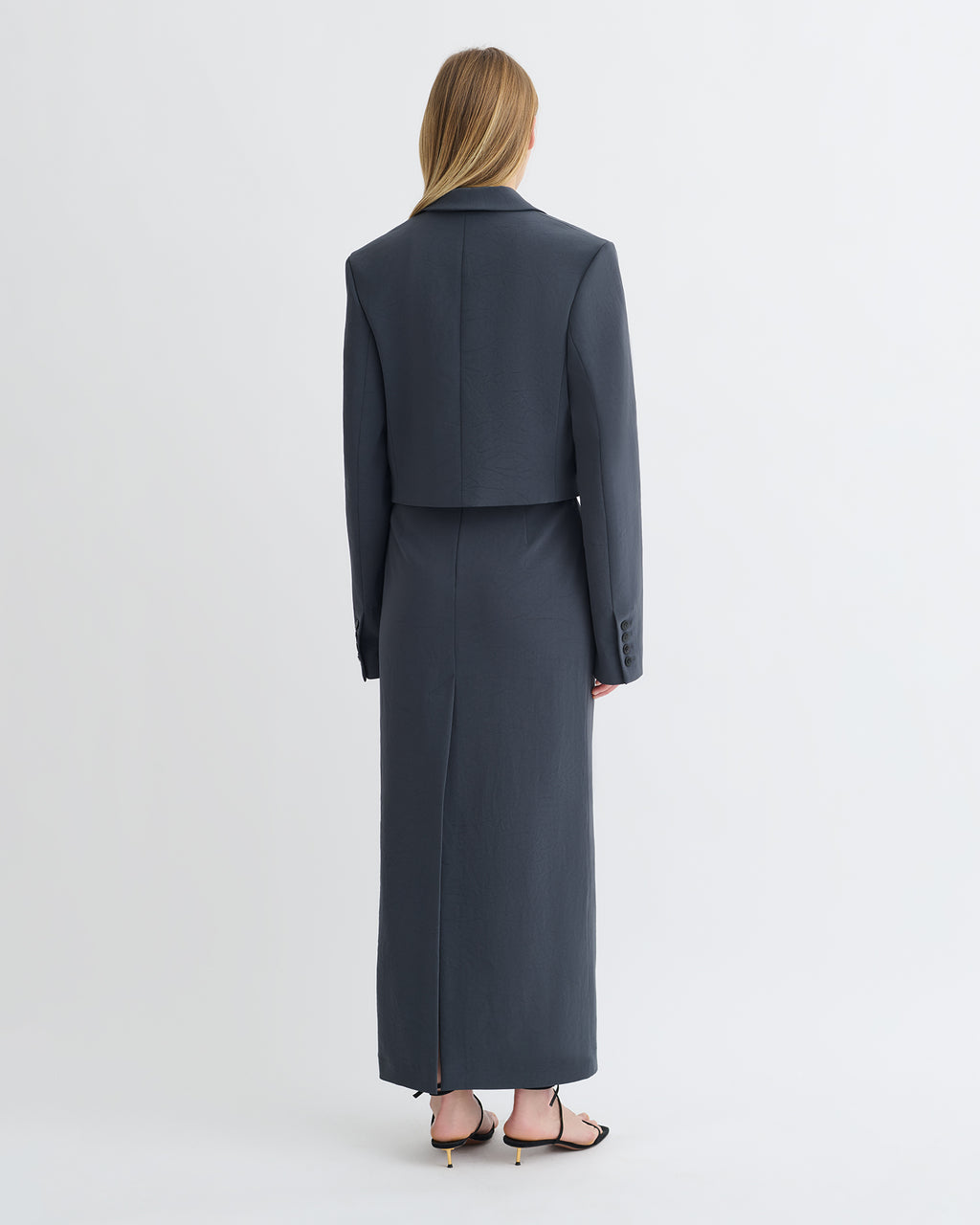 Sinead - Cropped Paper Jersey Blazer - Dusty Blue