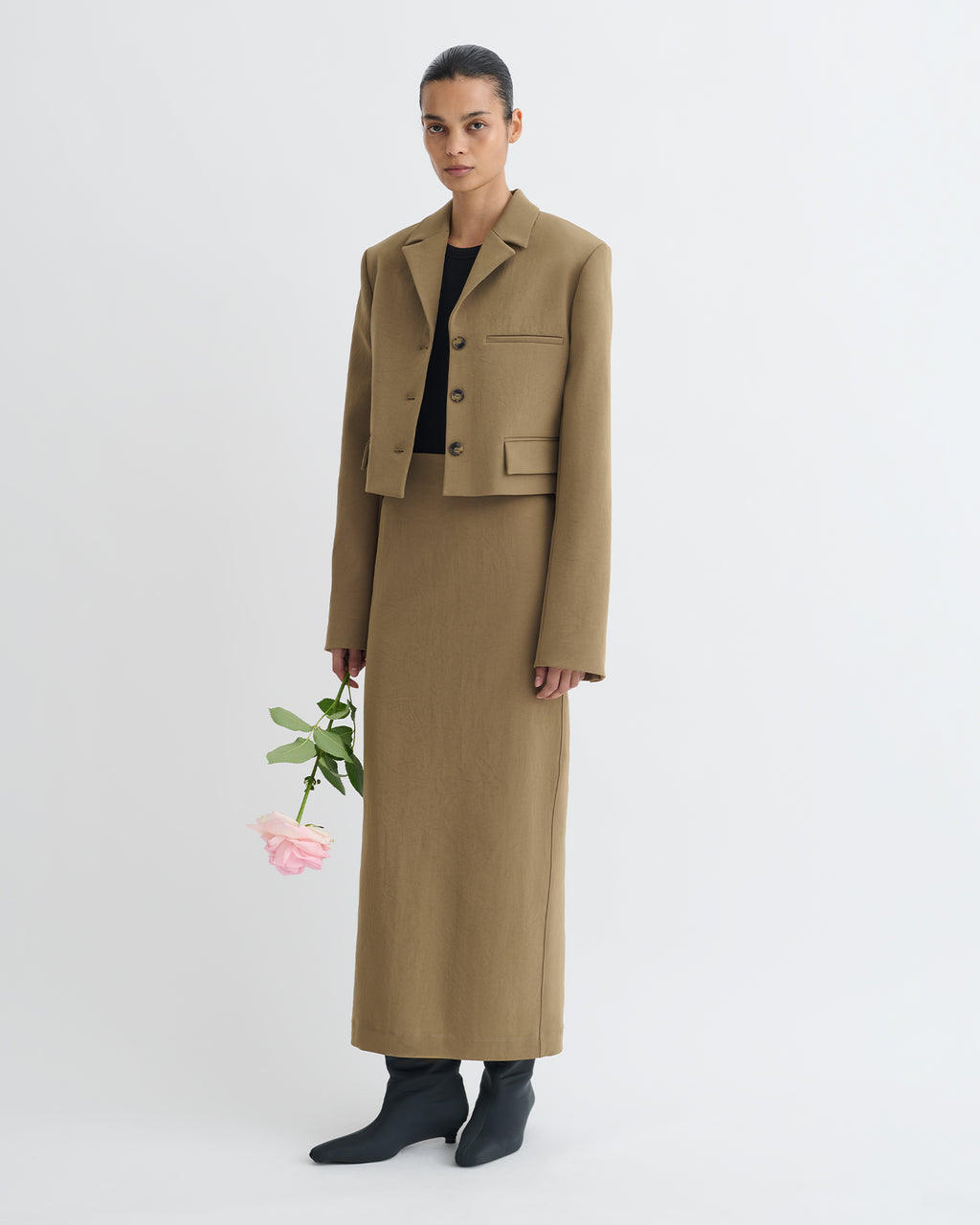 Sinead - Cropped Paper Jersey Blazer - Brown