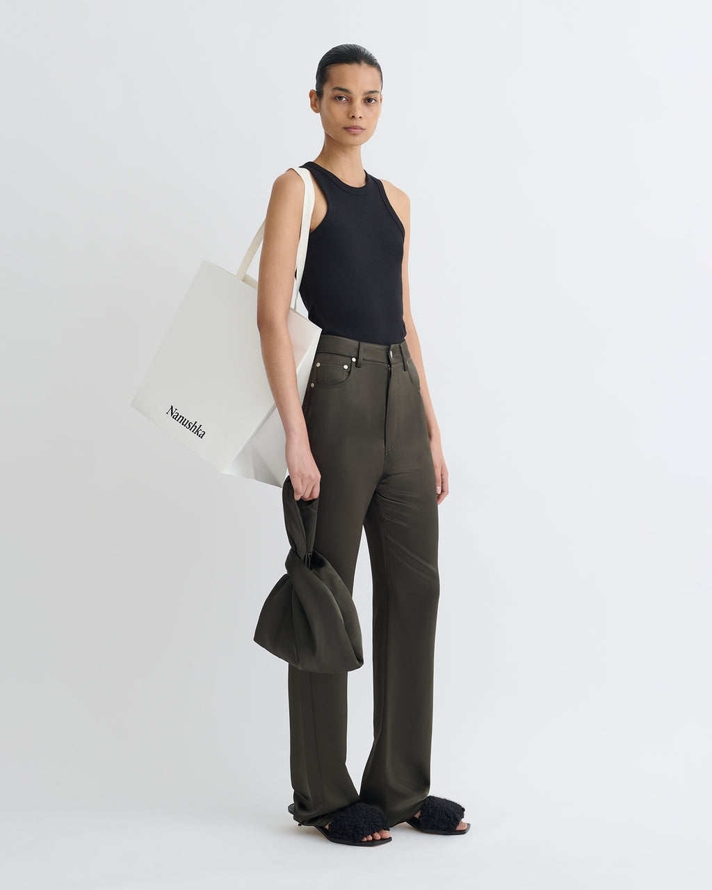 Tita - Slip Satin Pants - Dark Green