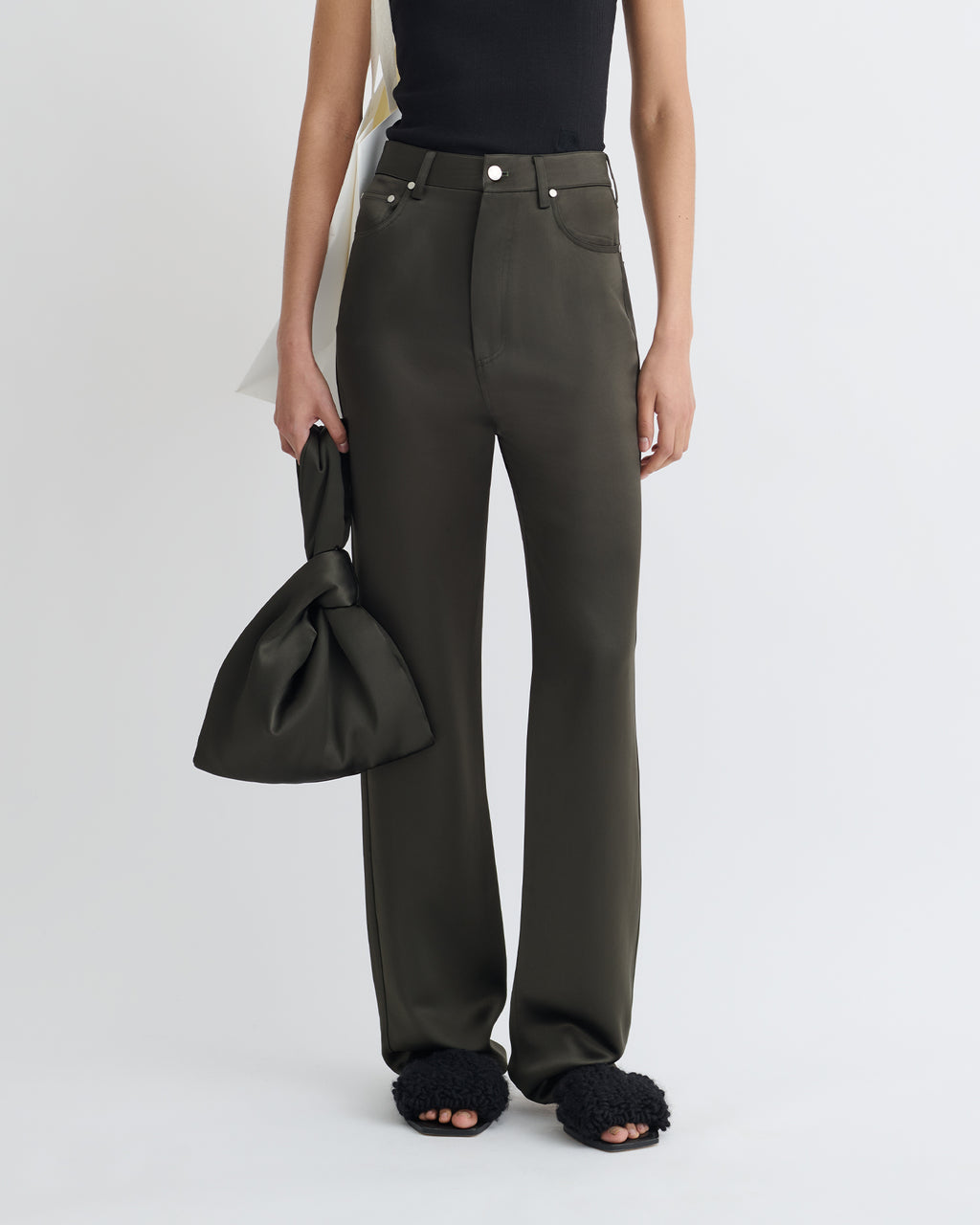 Tita - Slip Satin Pants - Dark Green