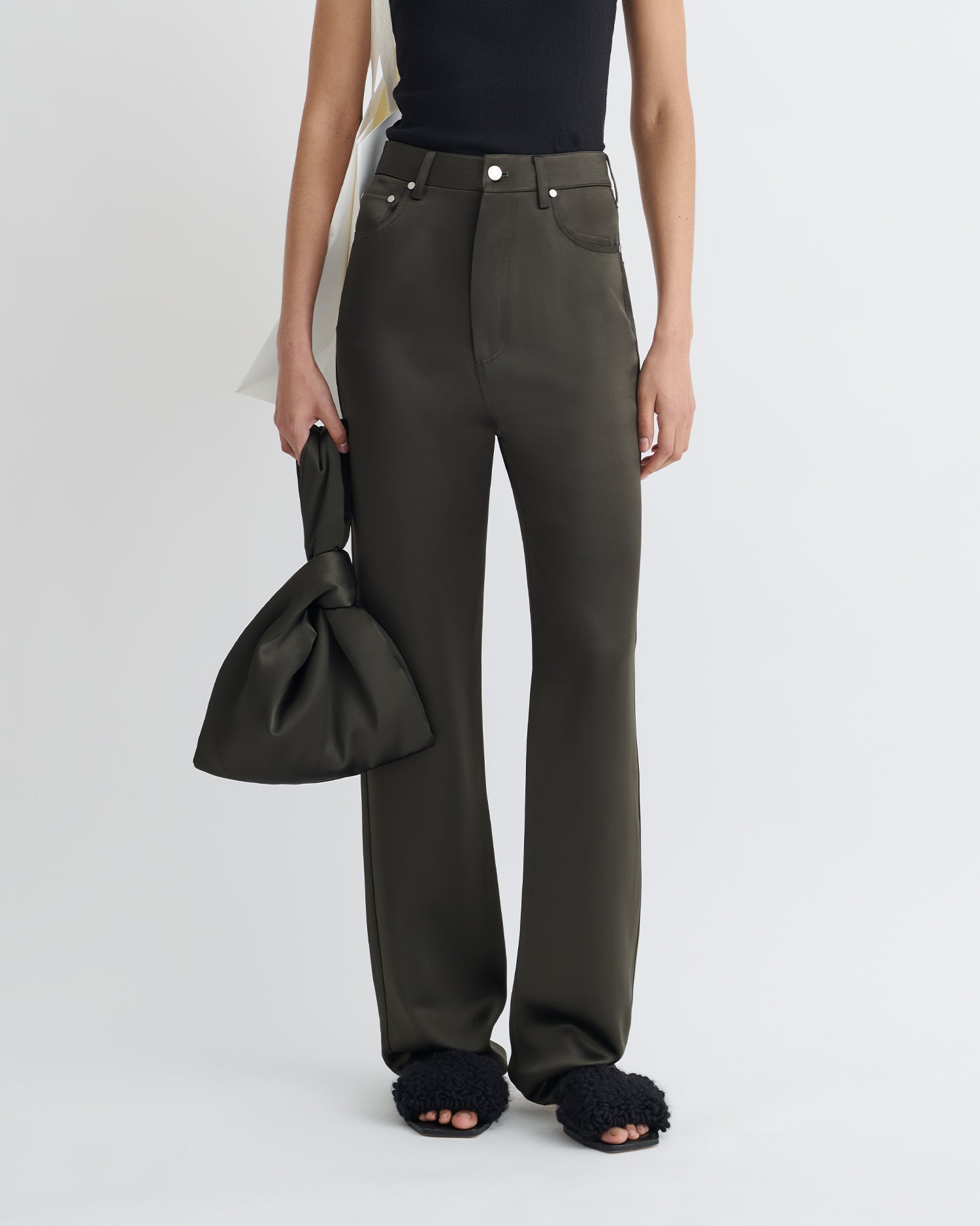 Tita - Slip Satin Pants - Dark Green