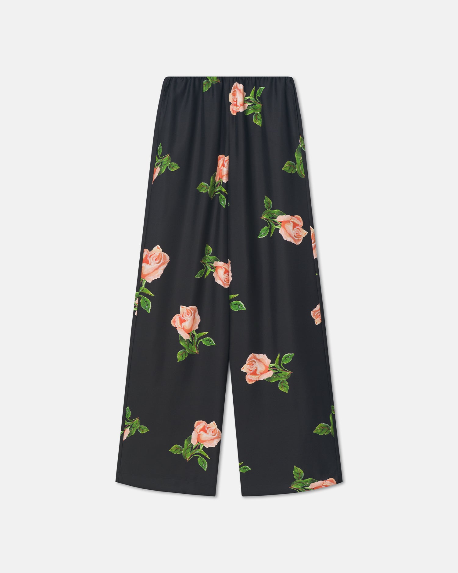 Arvenn - Printed Silk Twill Pants - Off Black/Roses
