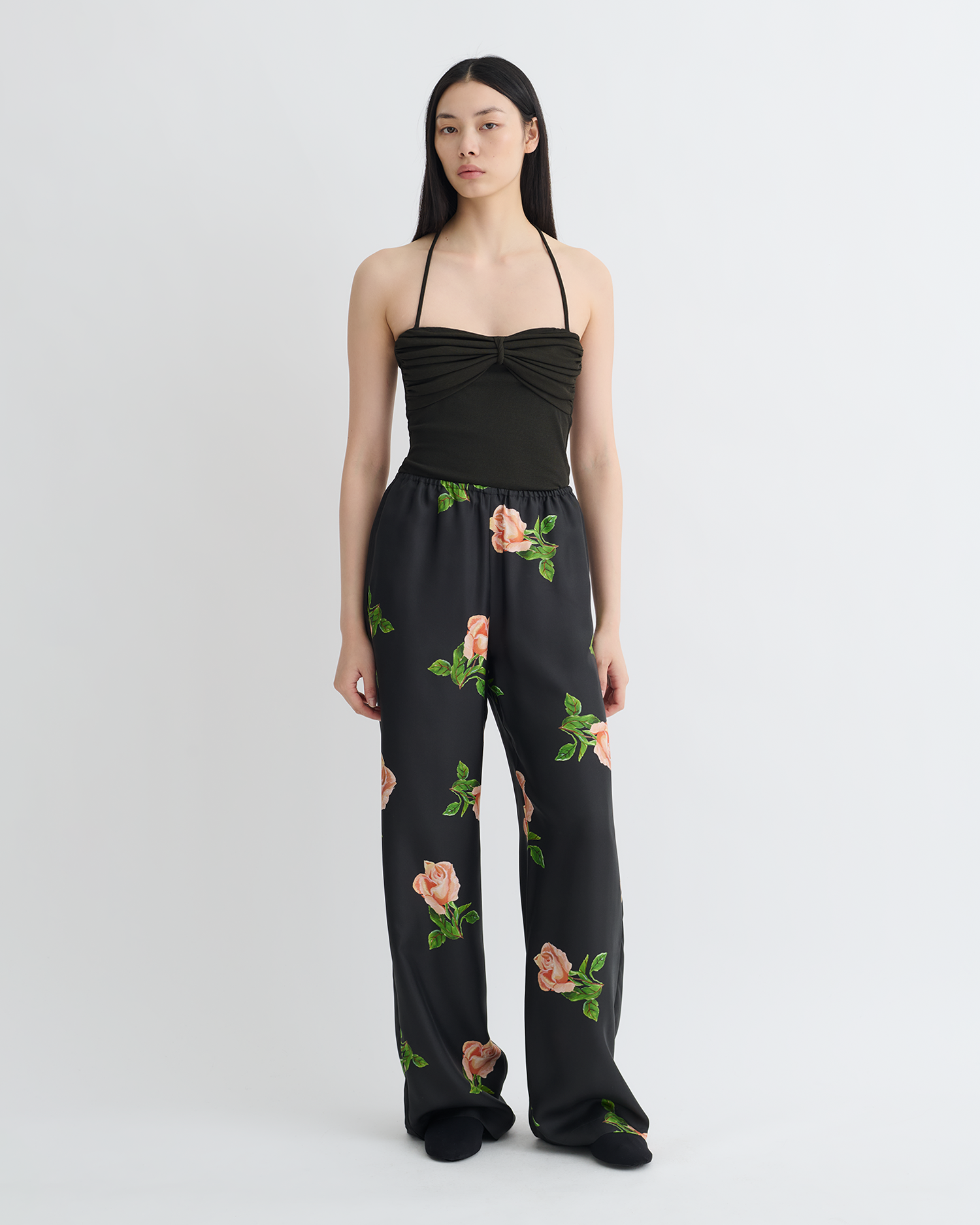 Arvenn - Printed Silk Twill Pants - Off Black/Roses – Nanushka