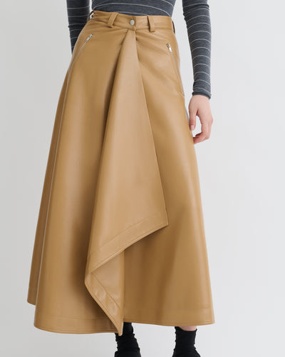 Neith - Draped Okobor™ Alt-Leather Skirt - Oak