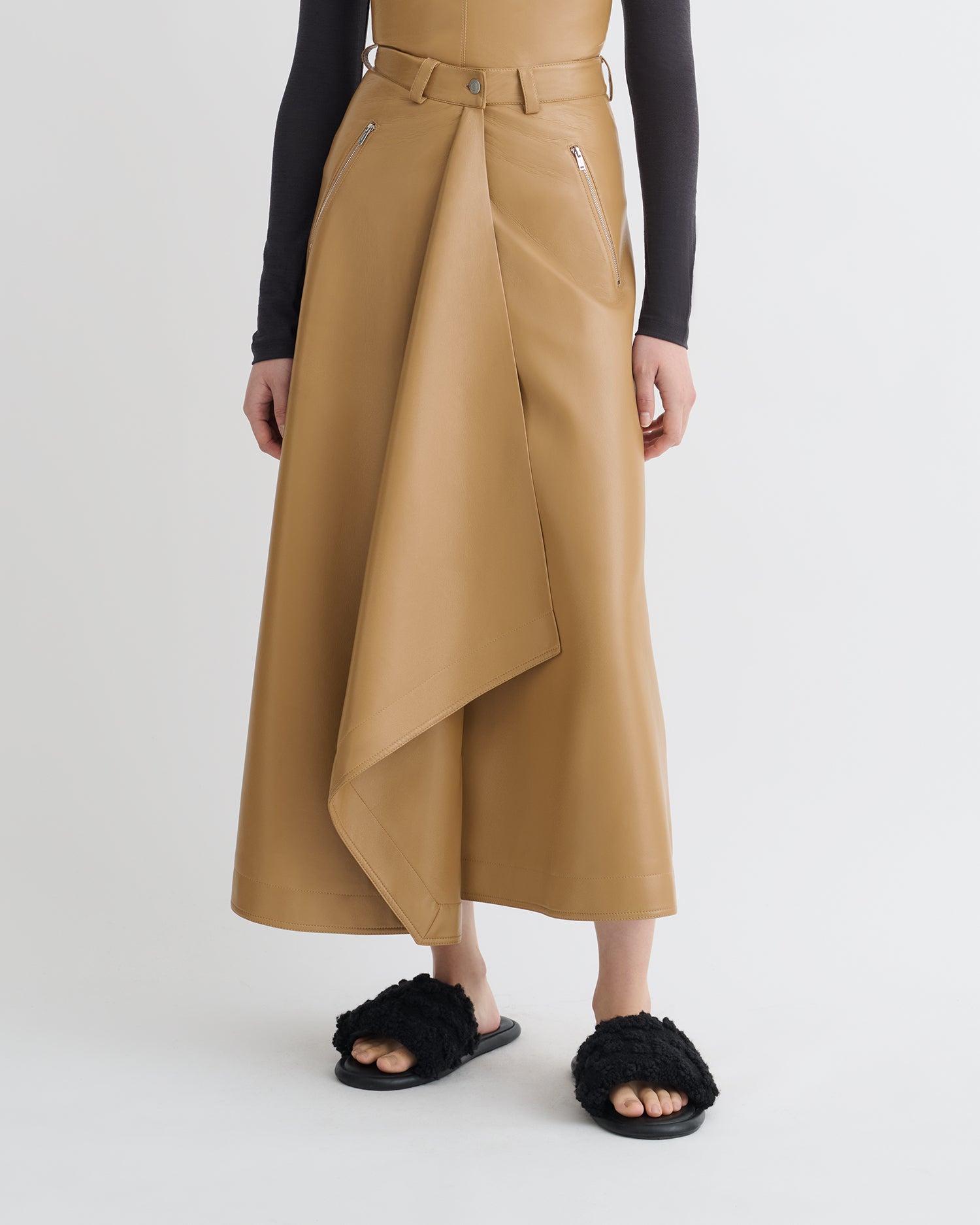 Neith - Draped Okobor™ Alt-Leather Skirt - Oak