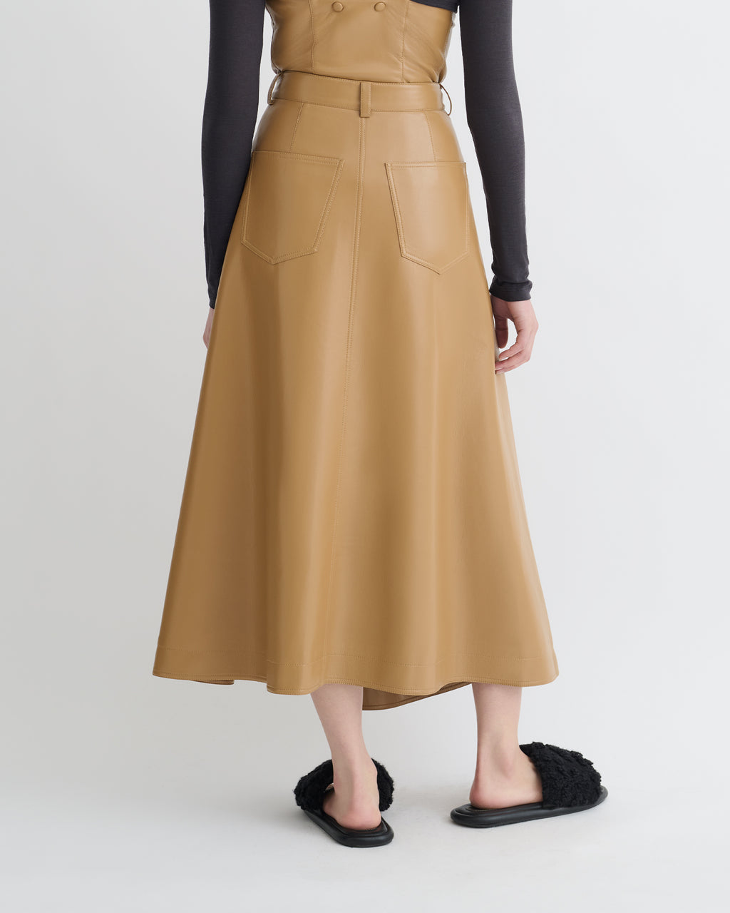 Neith - Draped Okobor™ Alt-Leather Skirt - Oak