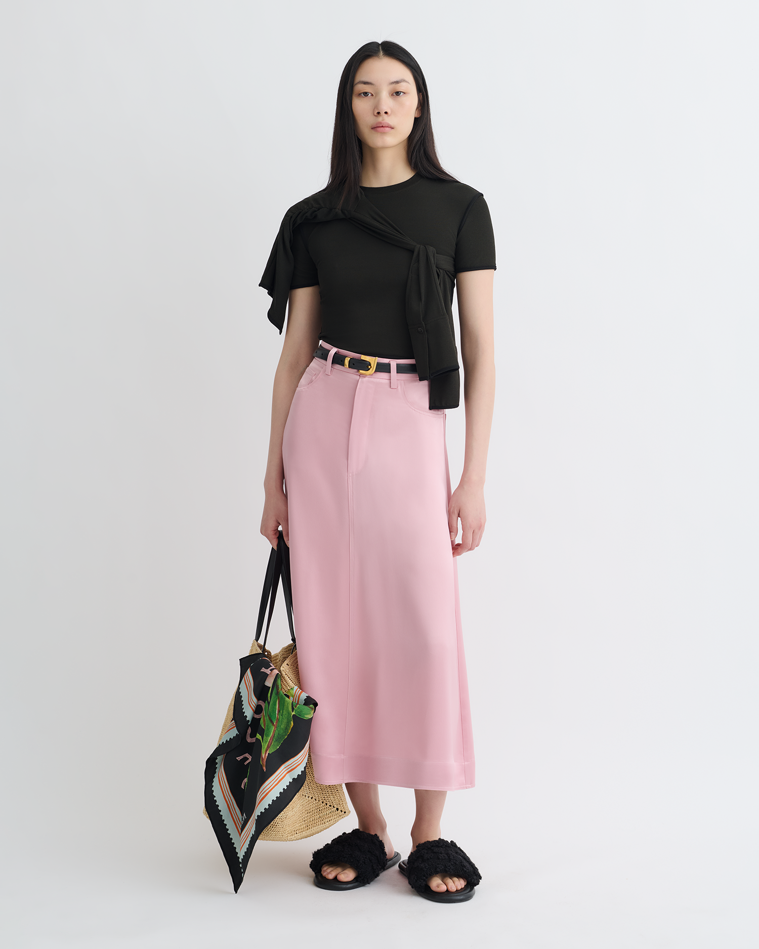 Cintia - Slip Satin Midi Skirt - Pink