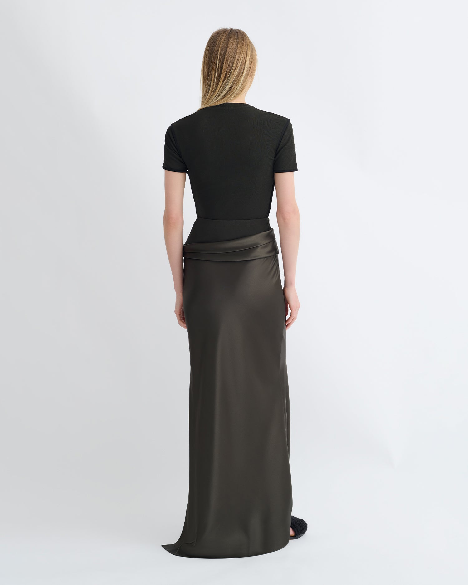 Letto - Mesh Jersey and Slip Satin Skirt - Dark Green/Anthracite