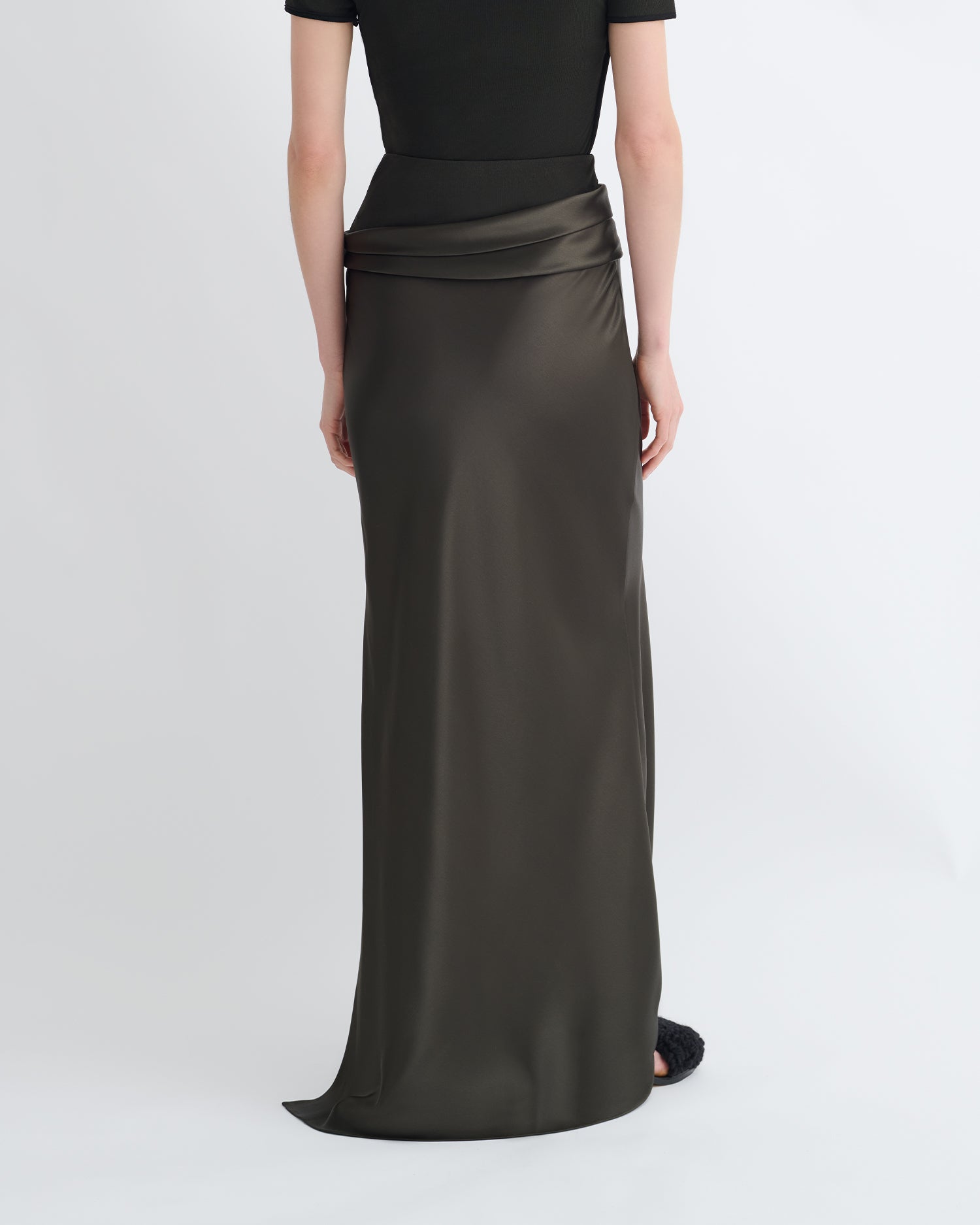 Letto - Mesh Jersey and Slip Satin Skirt - Dark Green/Anthracite