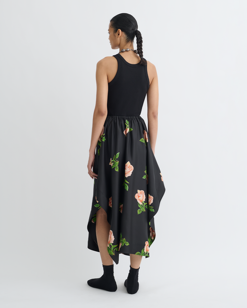 Ilariah - Printed Silk Twill Midi Skirt - Off Black/Roses – Nanushka