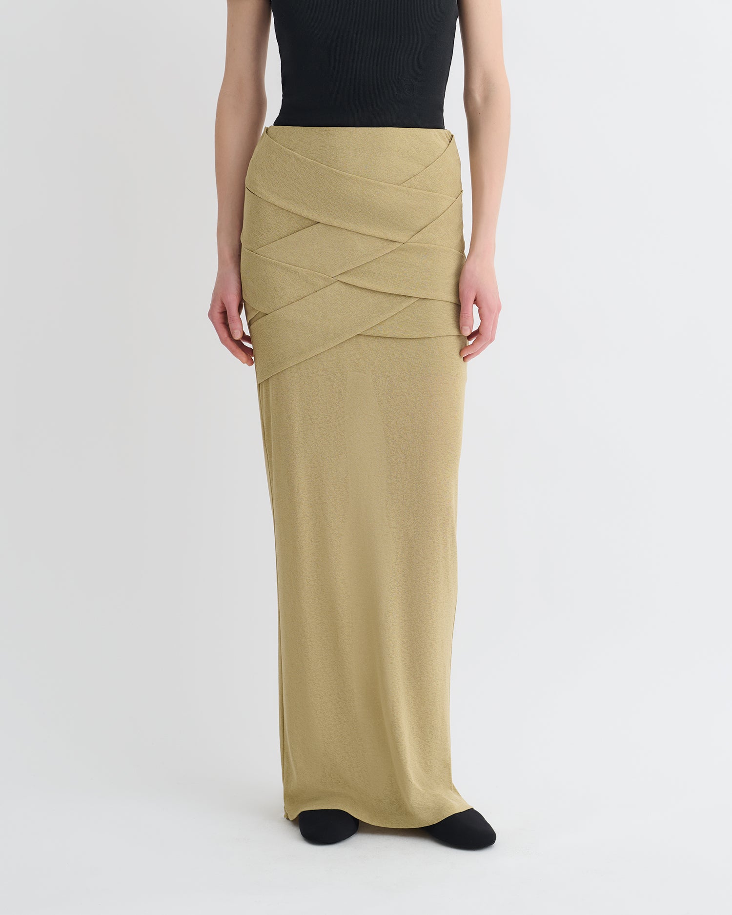 Shanda - Draped Mesh Jersey Maxi Skirt - Sand