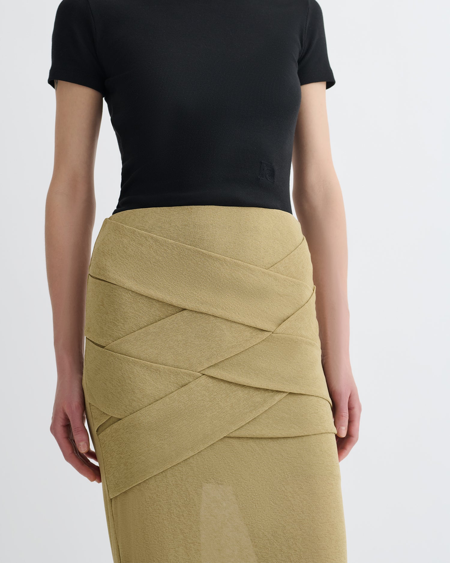 Shanda - Draped Mesh Jersey Maxi Skirt - Sand