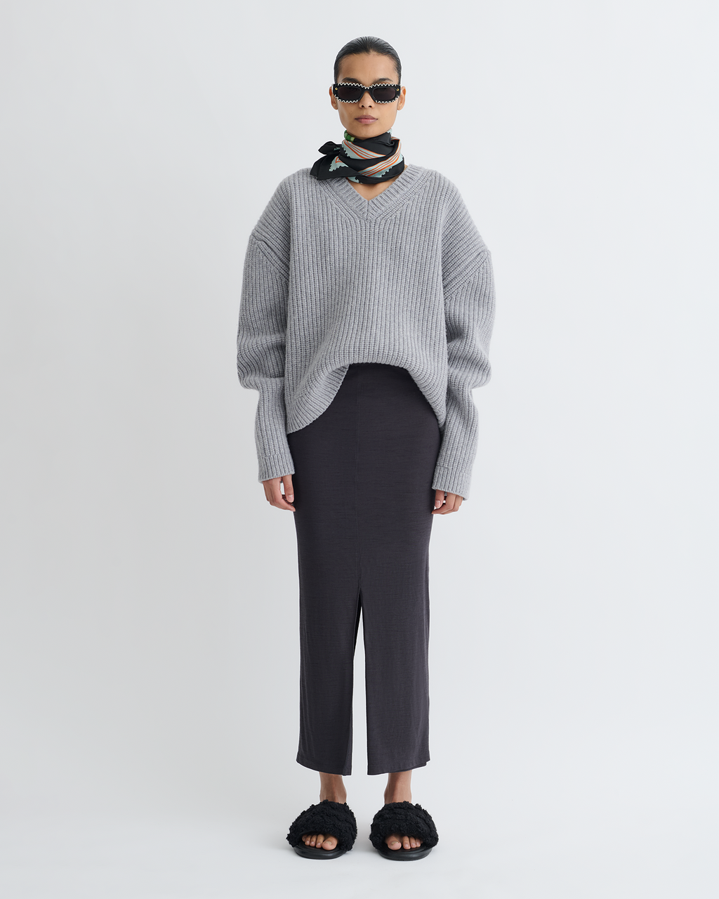 Rafa - Wool Jersey Midi Skirt - Grey