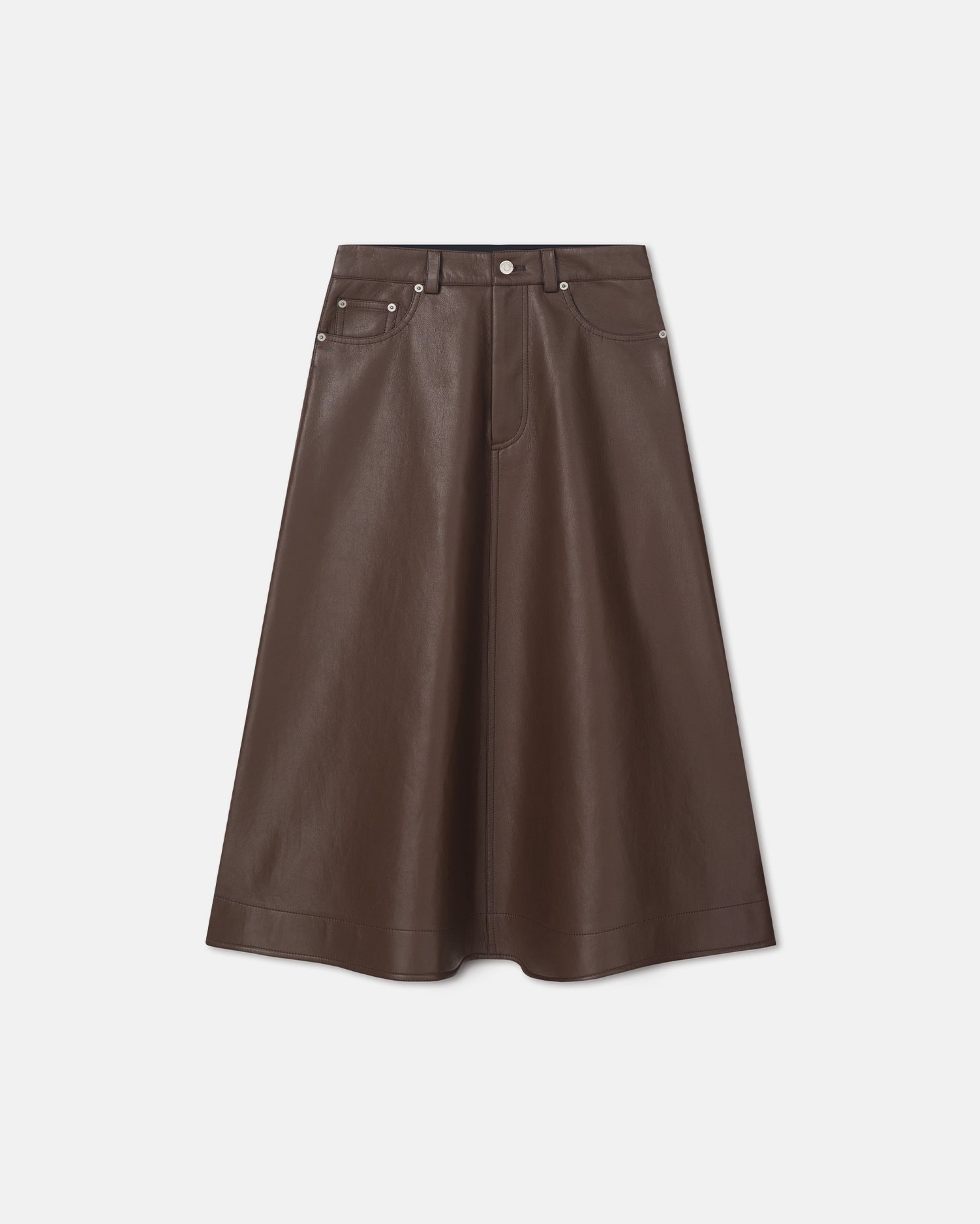 Cintia - Regenerated Leather Midi Skirt - Chocolate